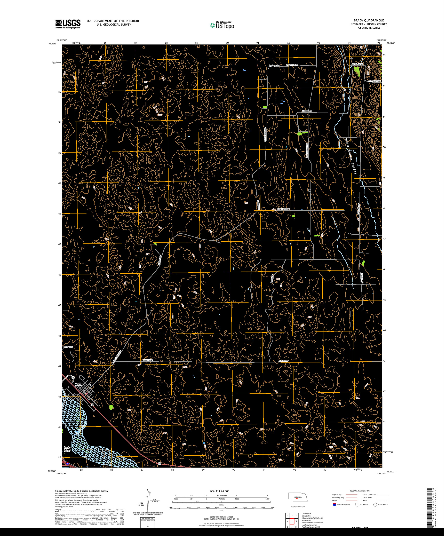 USGS US TOPO 7.5-MINUTE MAP FOR BRADY, NE 2021