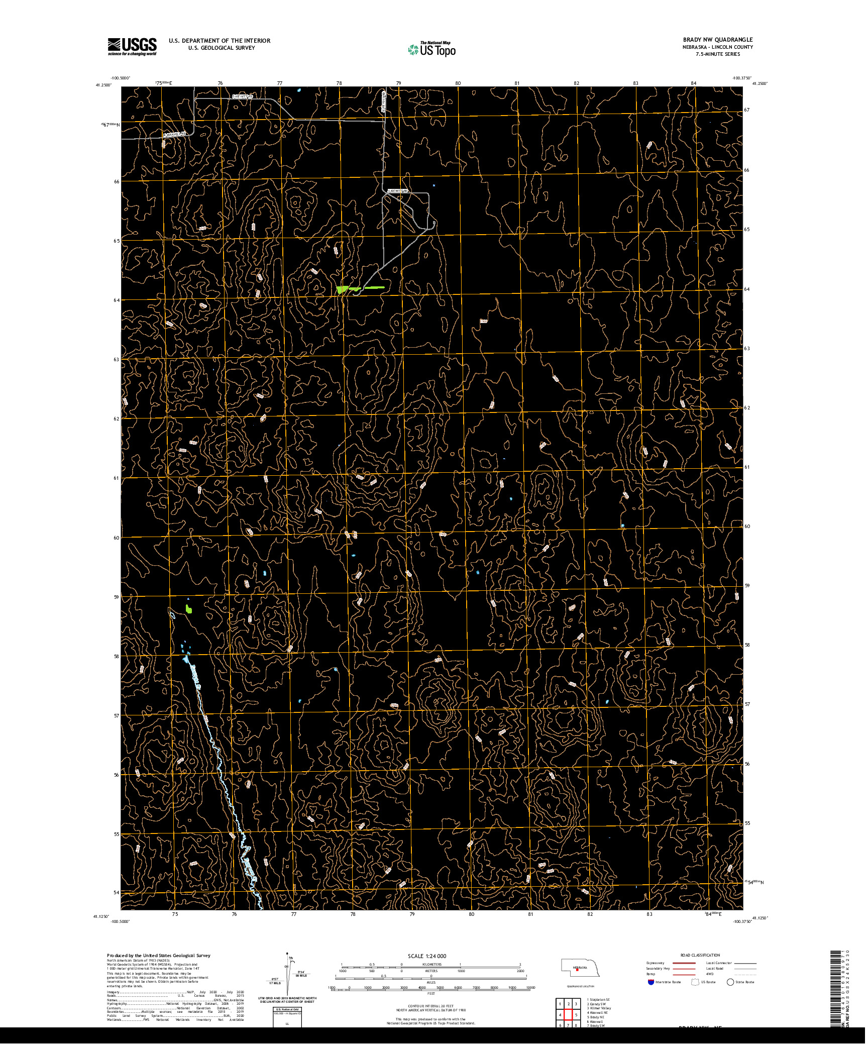 USGS US TOPO 7.5-MINUTE MAP FOR BRADY NW, NE 2021