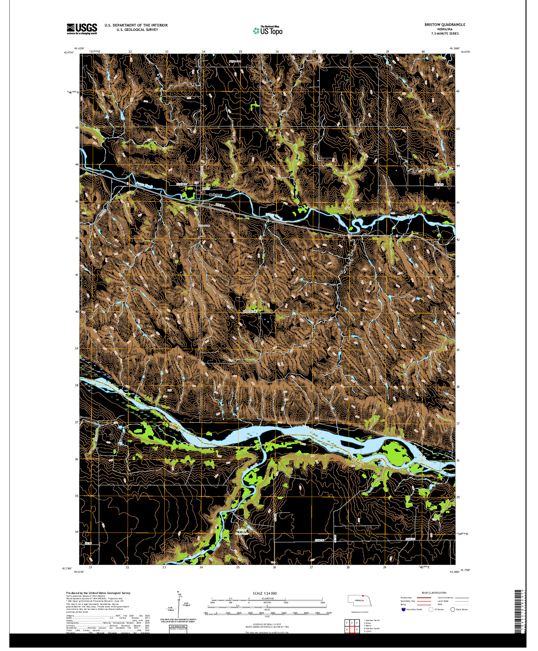 USGS US TOPO 7.5-MINUTE MAP FOR BRISTOW, NE 2021