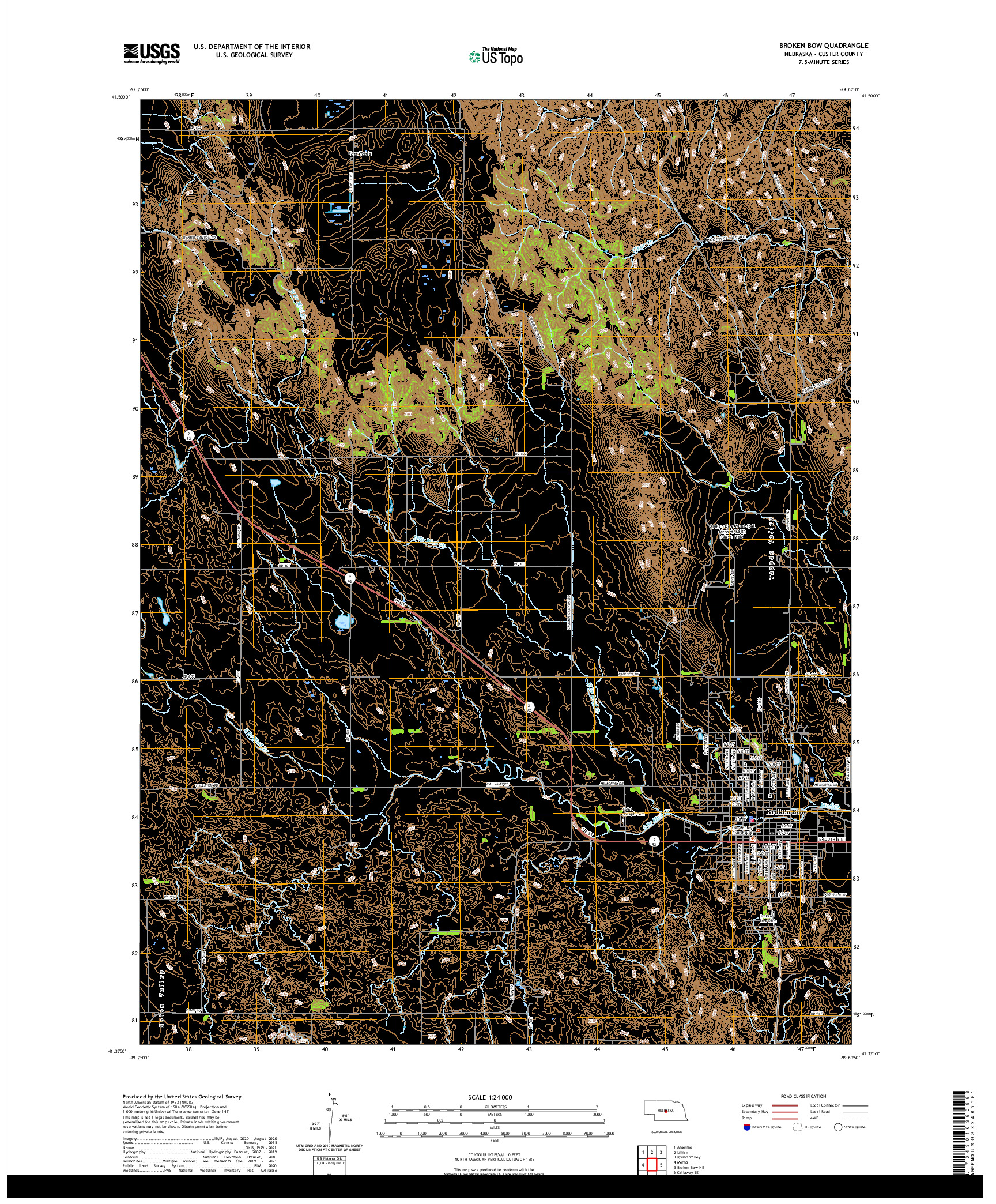 USGS US TOPO 7.5-MINUTE MAP FOR BROKEN BOW, NE 2021