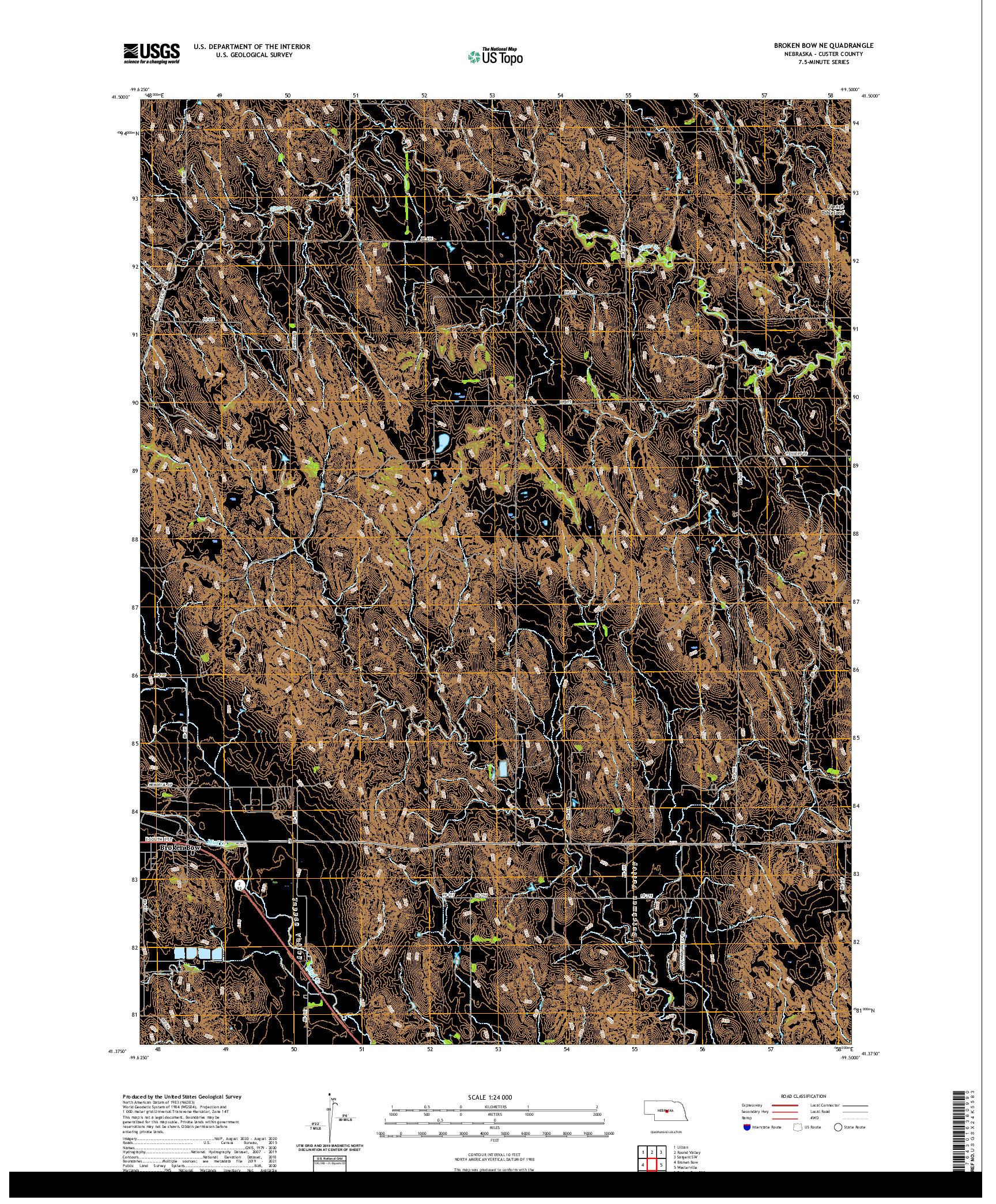USGS US TOPO 7.5-MINUTE MAP FOR BROKEN BOW NE, NE 2021