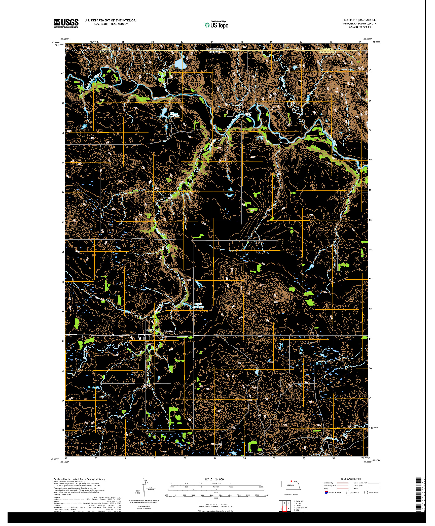 USGS US TOPO 7.5-MINUTE MAP FOR BURTON, NE,SD 2021