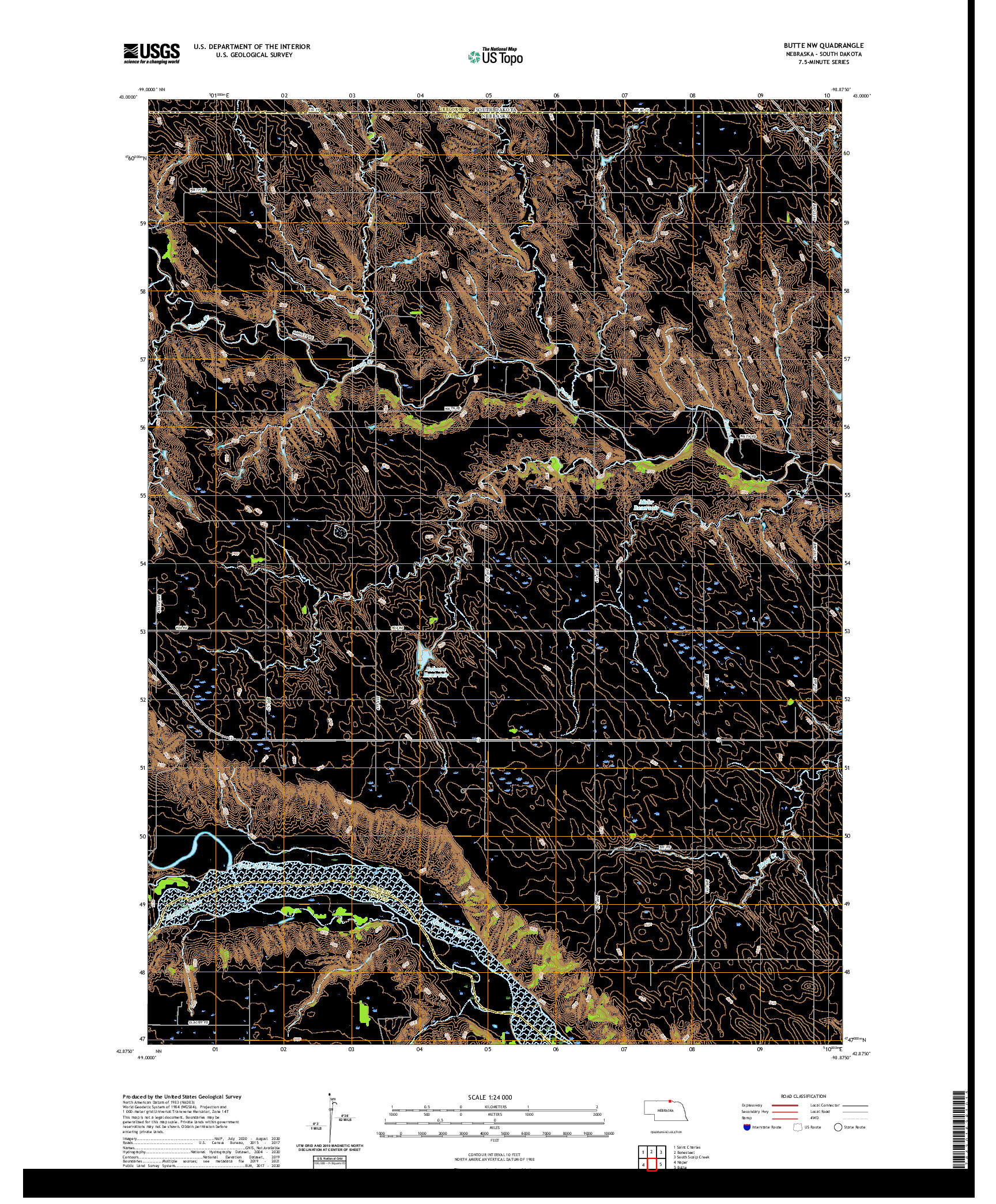 USGS US TOPO 7.5-MINUTE MAP FOR BUTTE NW, NE,SD 2021