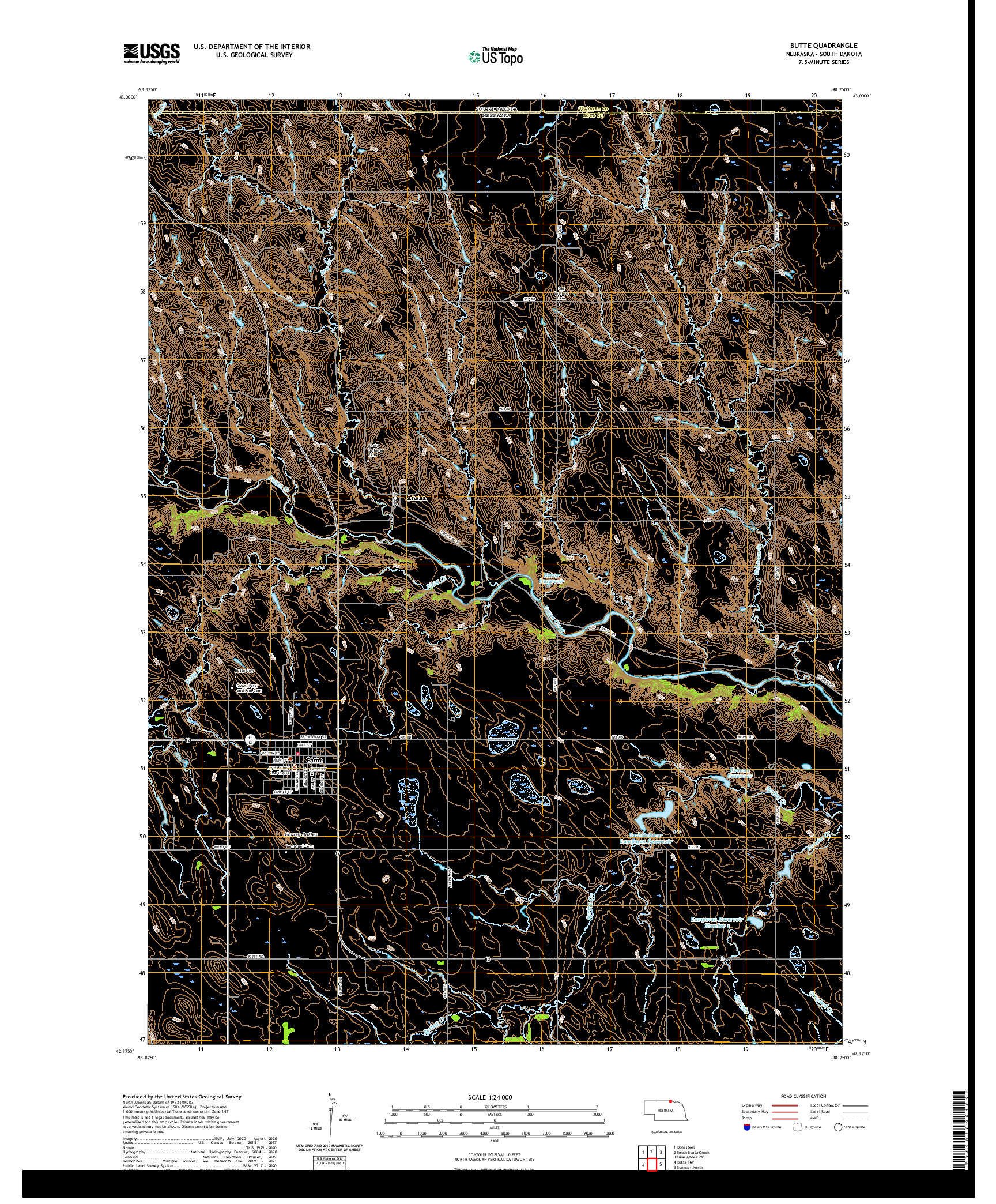 USGS US TOPO 7.5-MINUTE MAP FOR BUTTE, NE,SD 2021