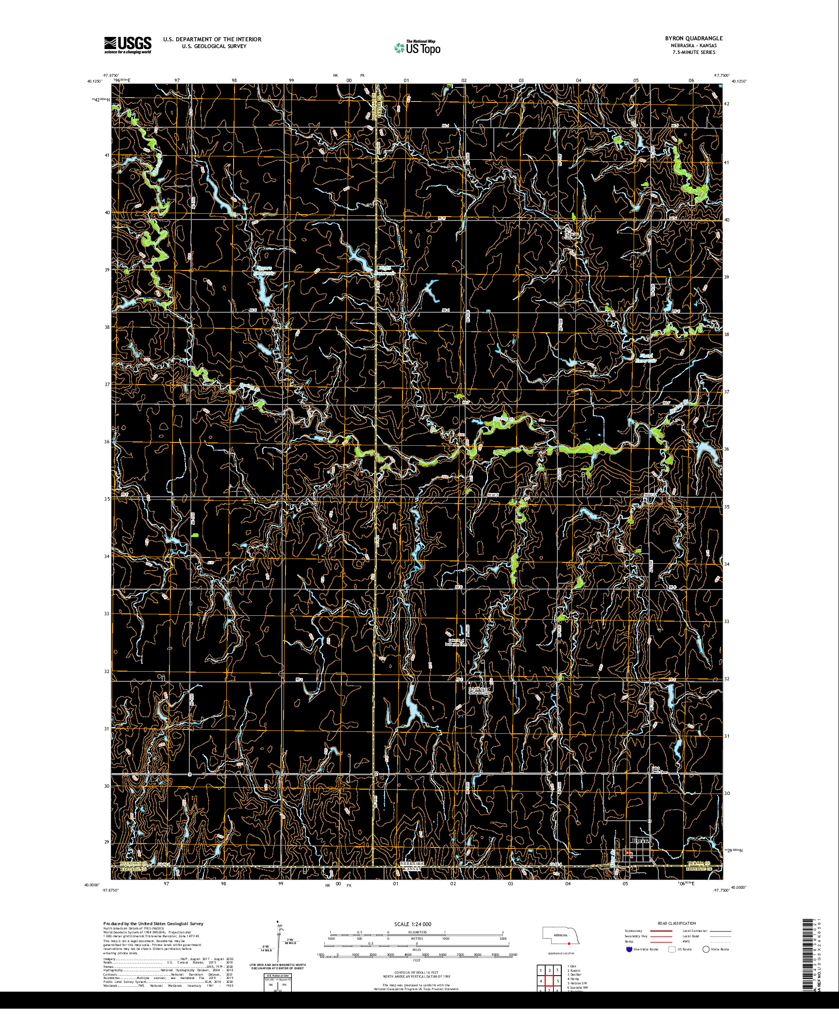 USGS US TOPO 7.5-MINUTE MAP FOR BYRON, NE,KS 2021