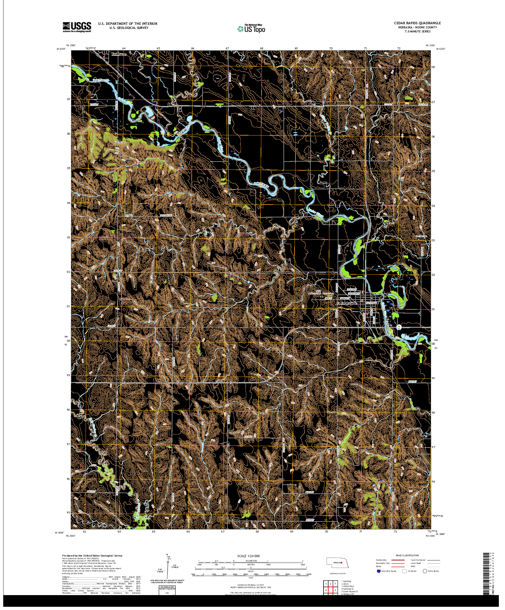 USGS US TOPO 7.5-MINUTE MAP FOR CEDAR RAPIDS, NE 2021