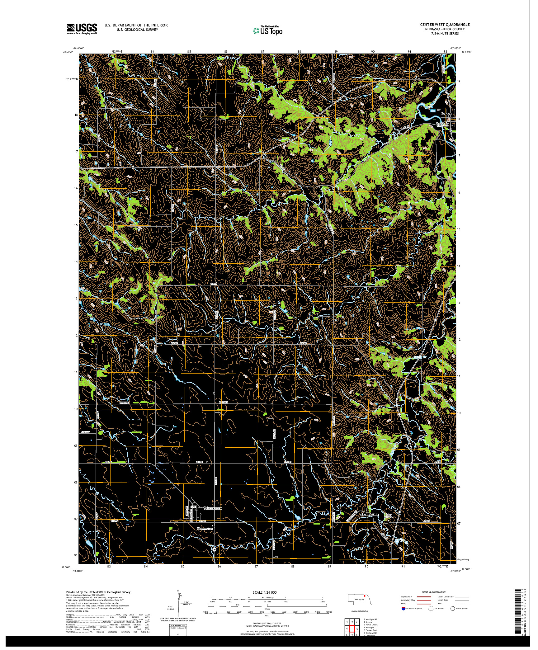 USGS US TOPO 7.5-MINUTE MAP FOR CENTER WEST, NE 2021