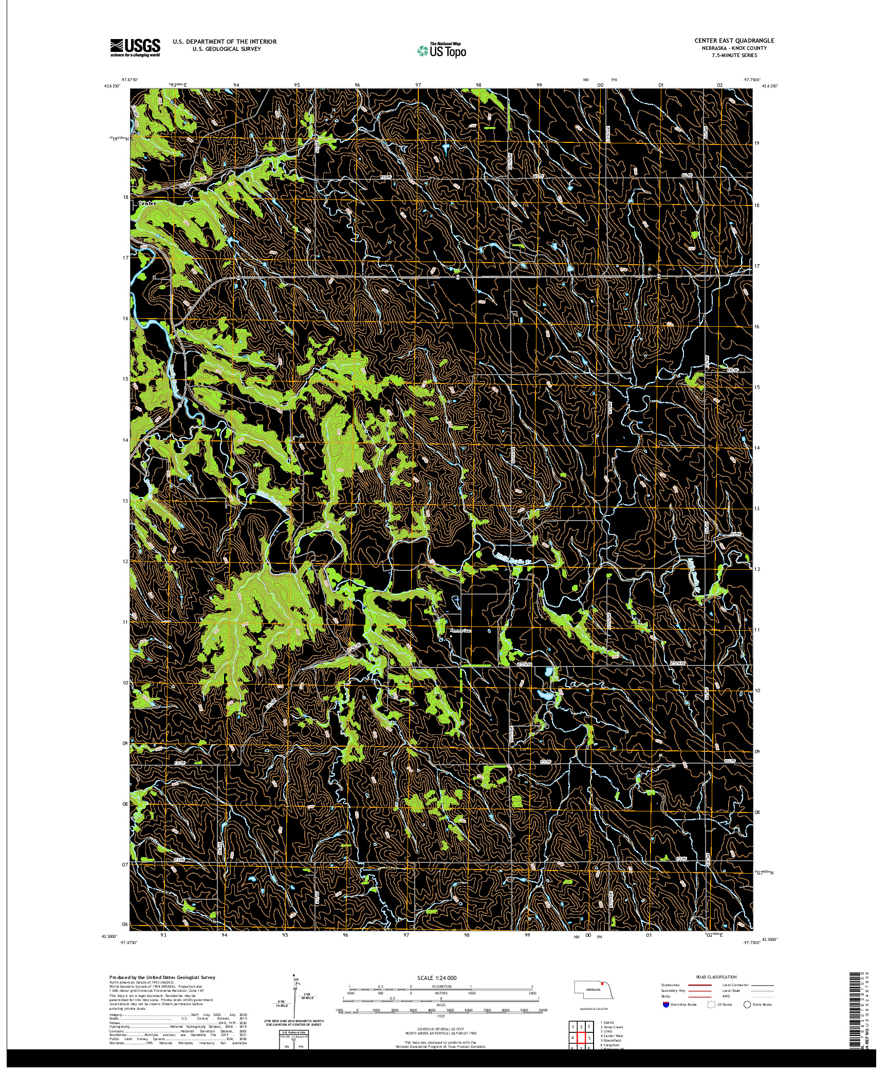 USGS US TOPO 7.5-MINUTE MAP FOR CENTER EAST, NE 2021