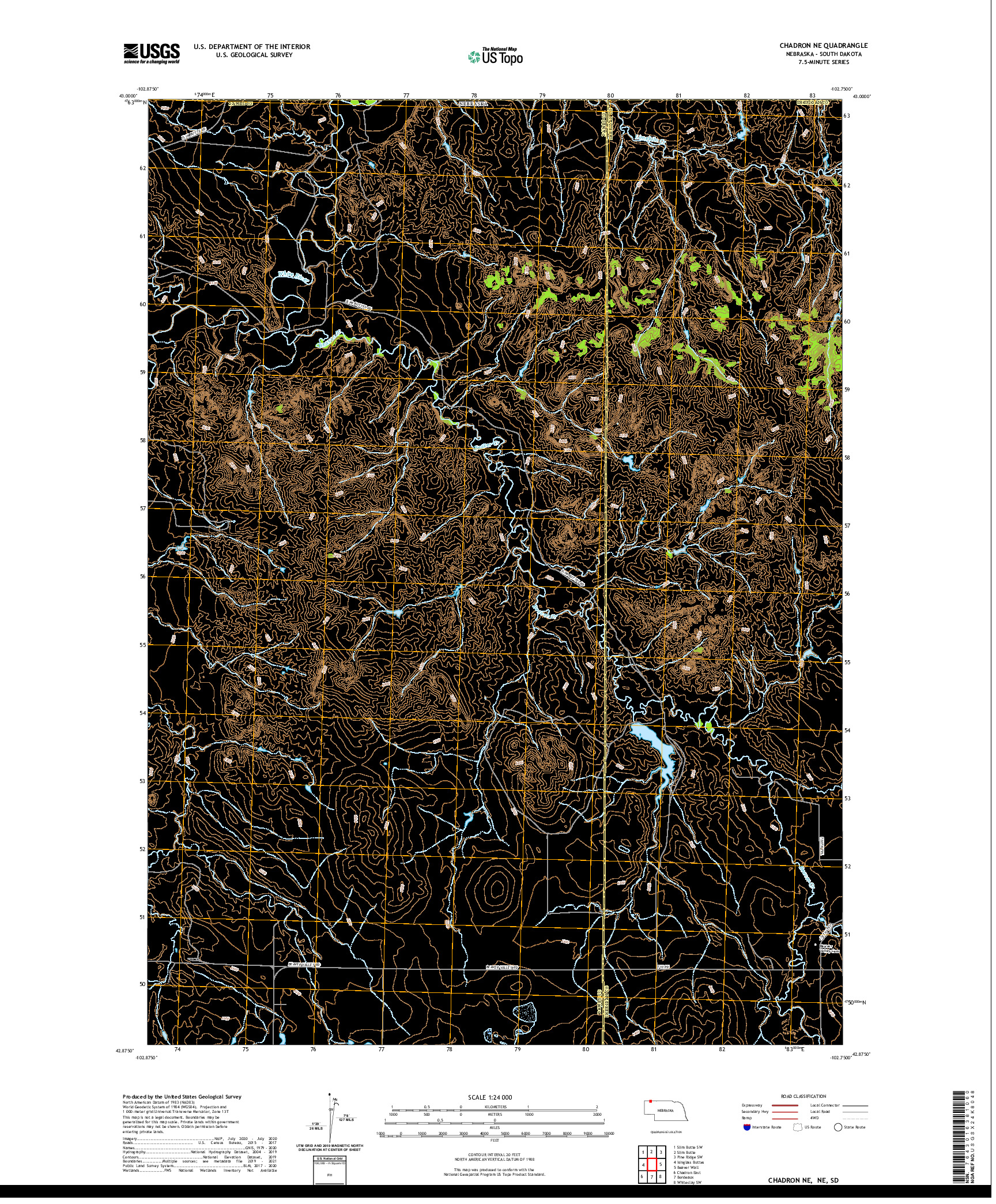 USGS US TOPO 7.5-MINUTE MAP FOR CHADRON NE, NE,SD 2021