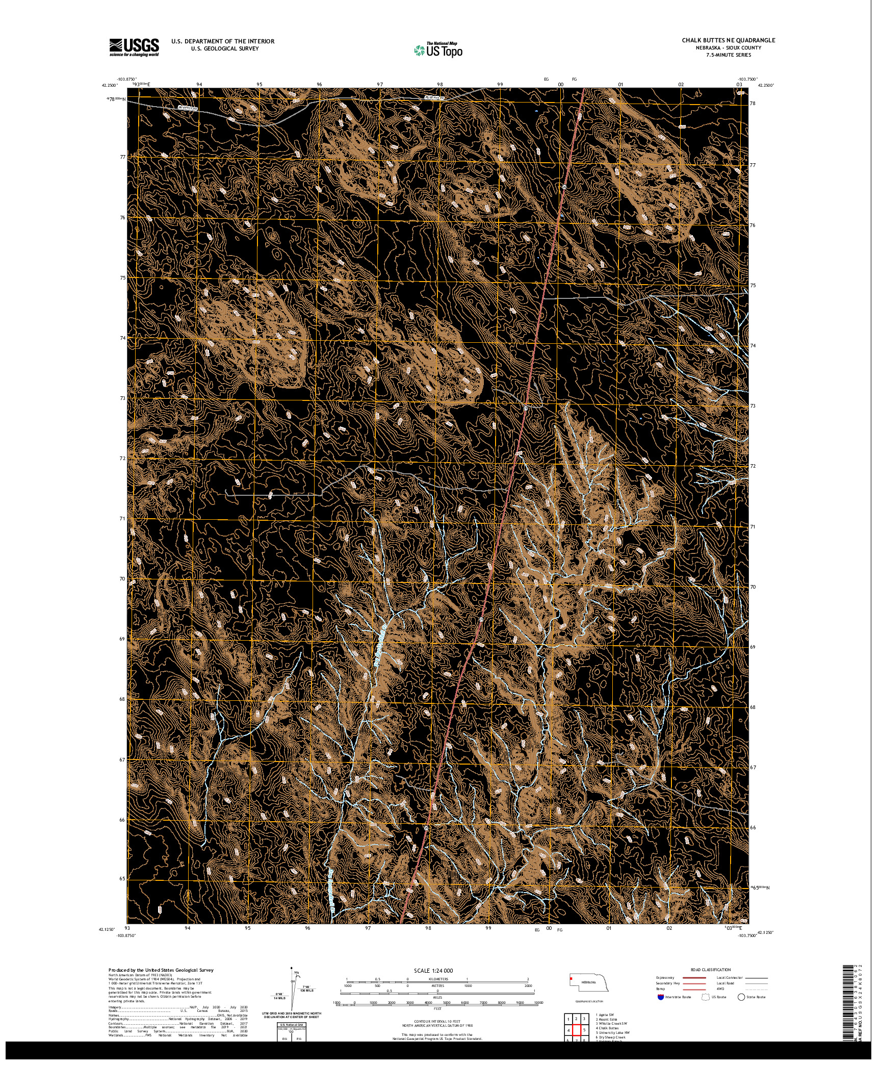 USGS US TOPO 7.5-MINUTE MAP FOR CHALK BUTTES NE, NE 2021