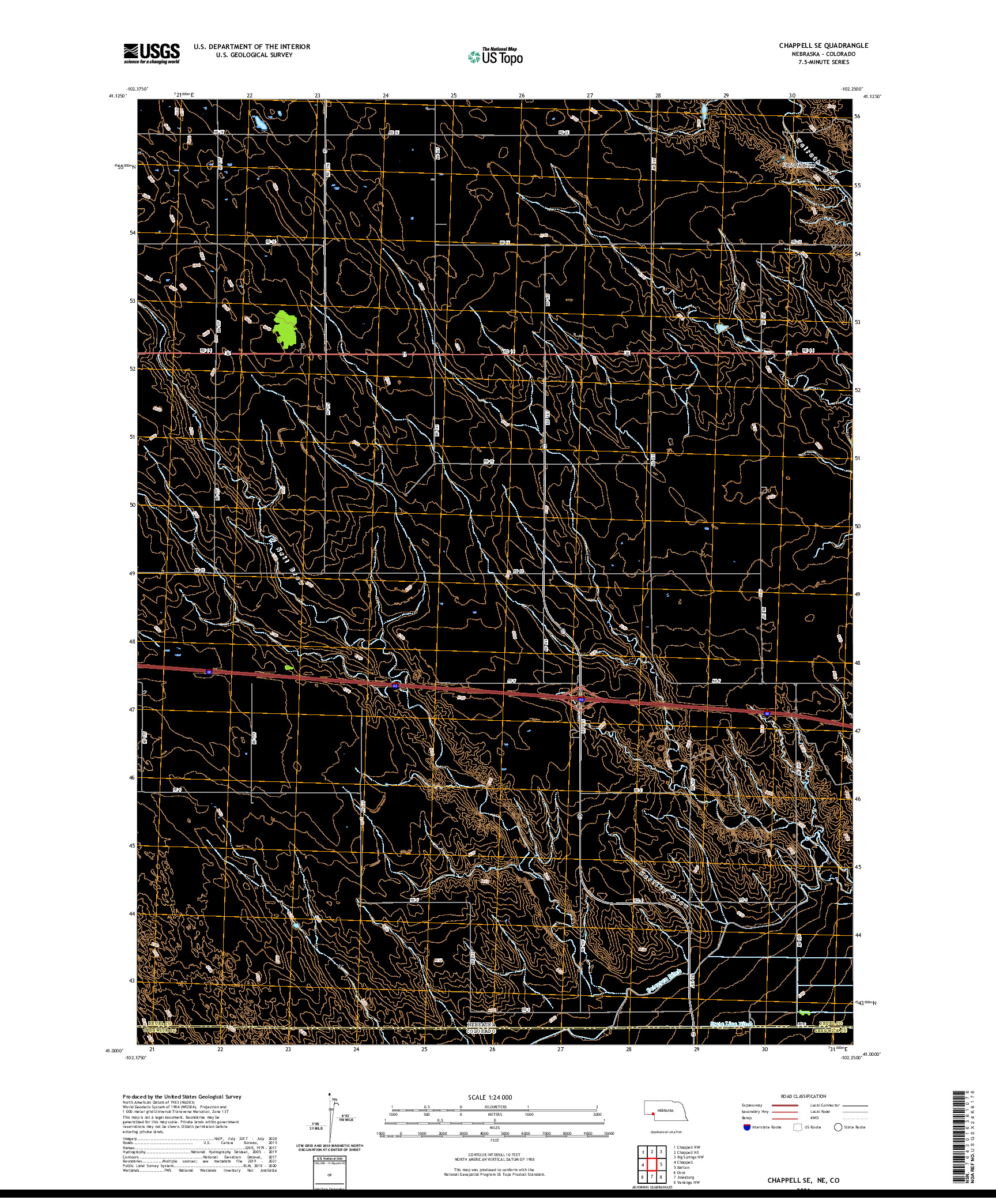 USGS US TOPO 7.5-MINUTE MAP FOR CHAPPELL SE, NE,CO 2021
