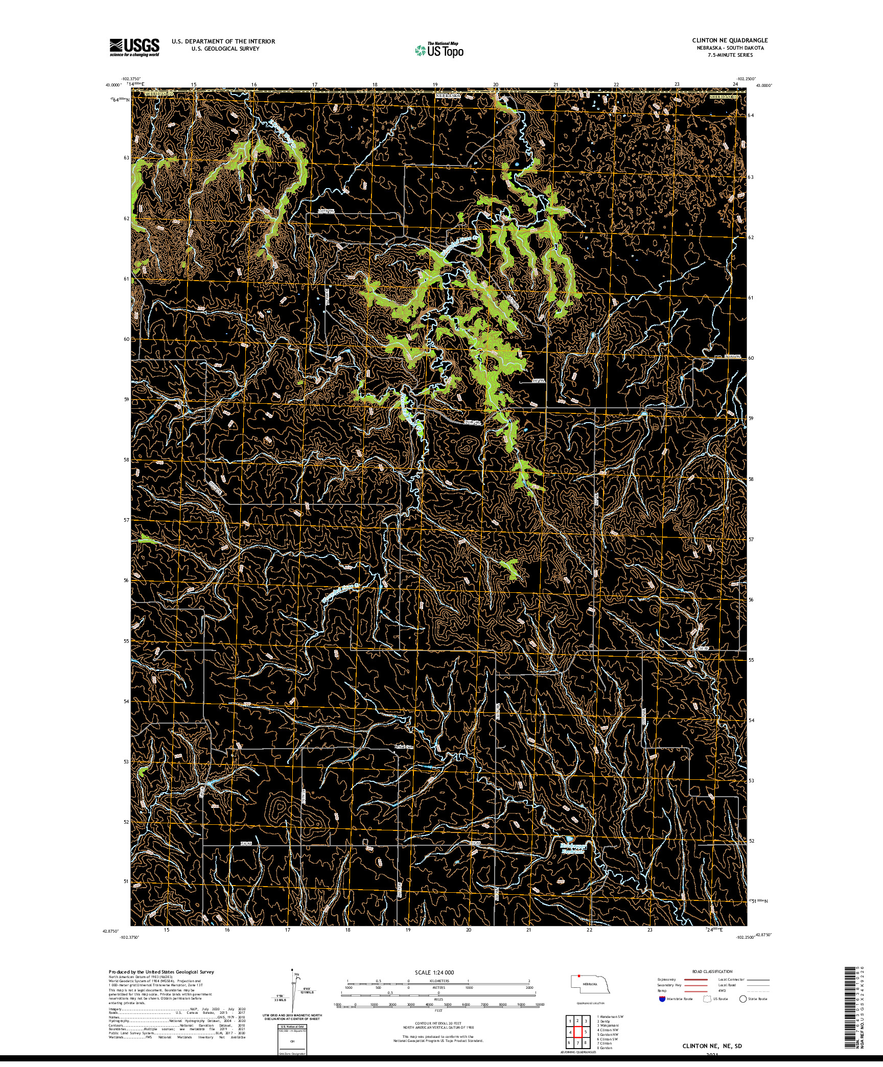 USGS US TOPO 7.5-MINUTE MAP FOR CLINTON NE, NE,SD 2021
