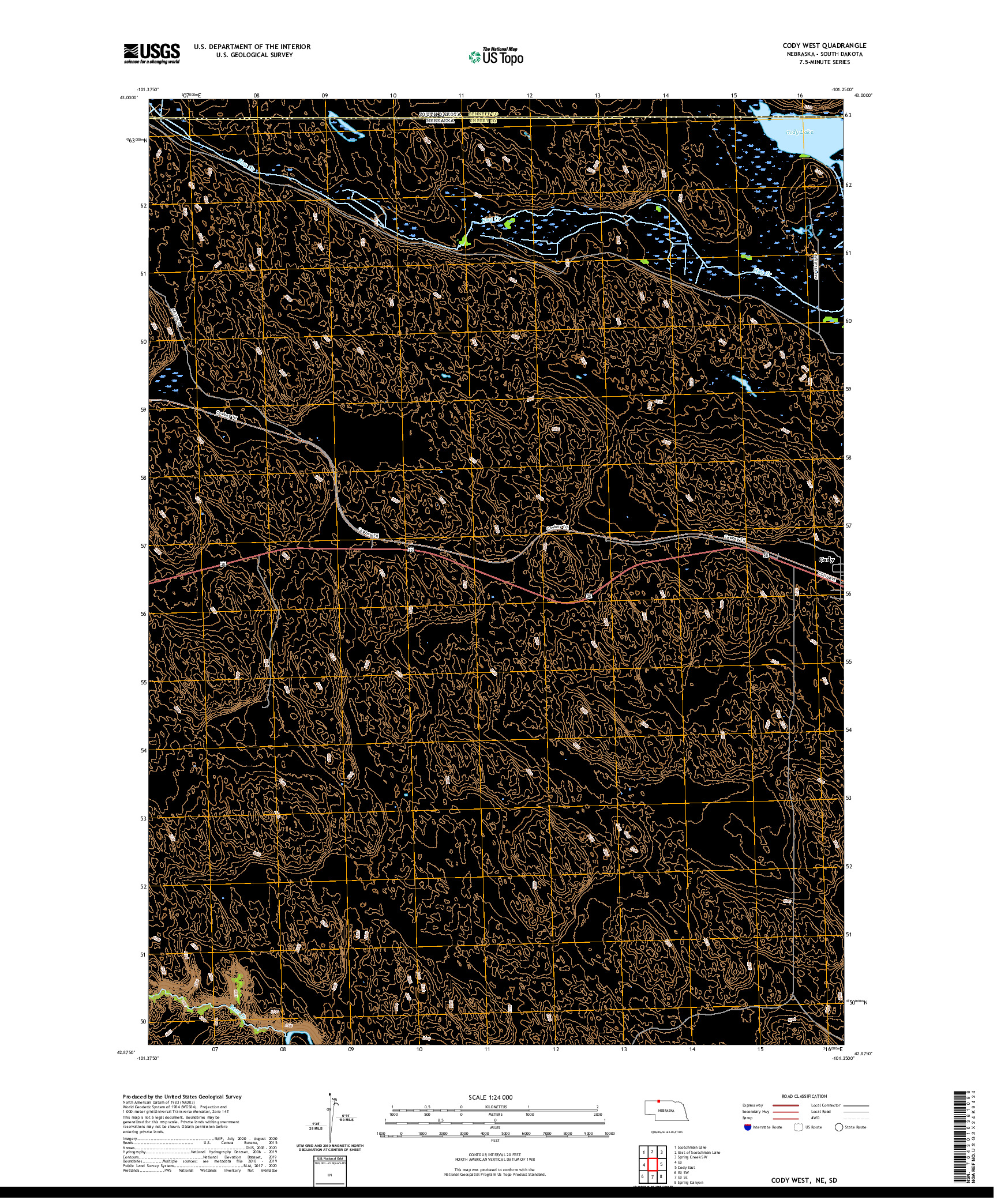 USGS US TOPO 7.5-MINUTE MAP FOR CODY WEST, NE,SD 2021