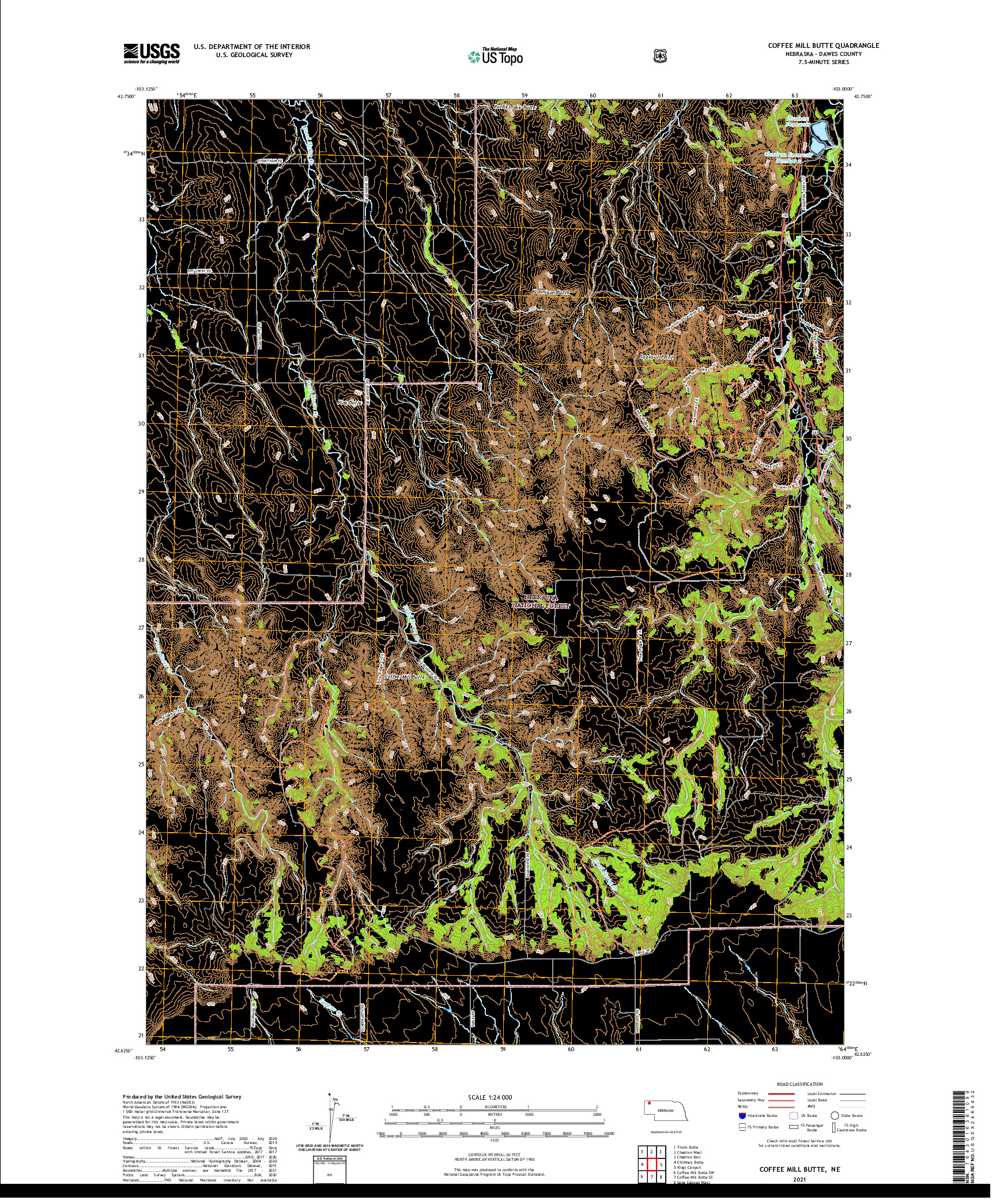 USGS US TOPO 7.5-MINUTE MAP FOR COFFEE MILL BUTTE, NE 2021