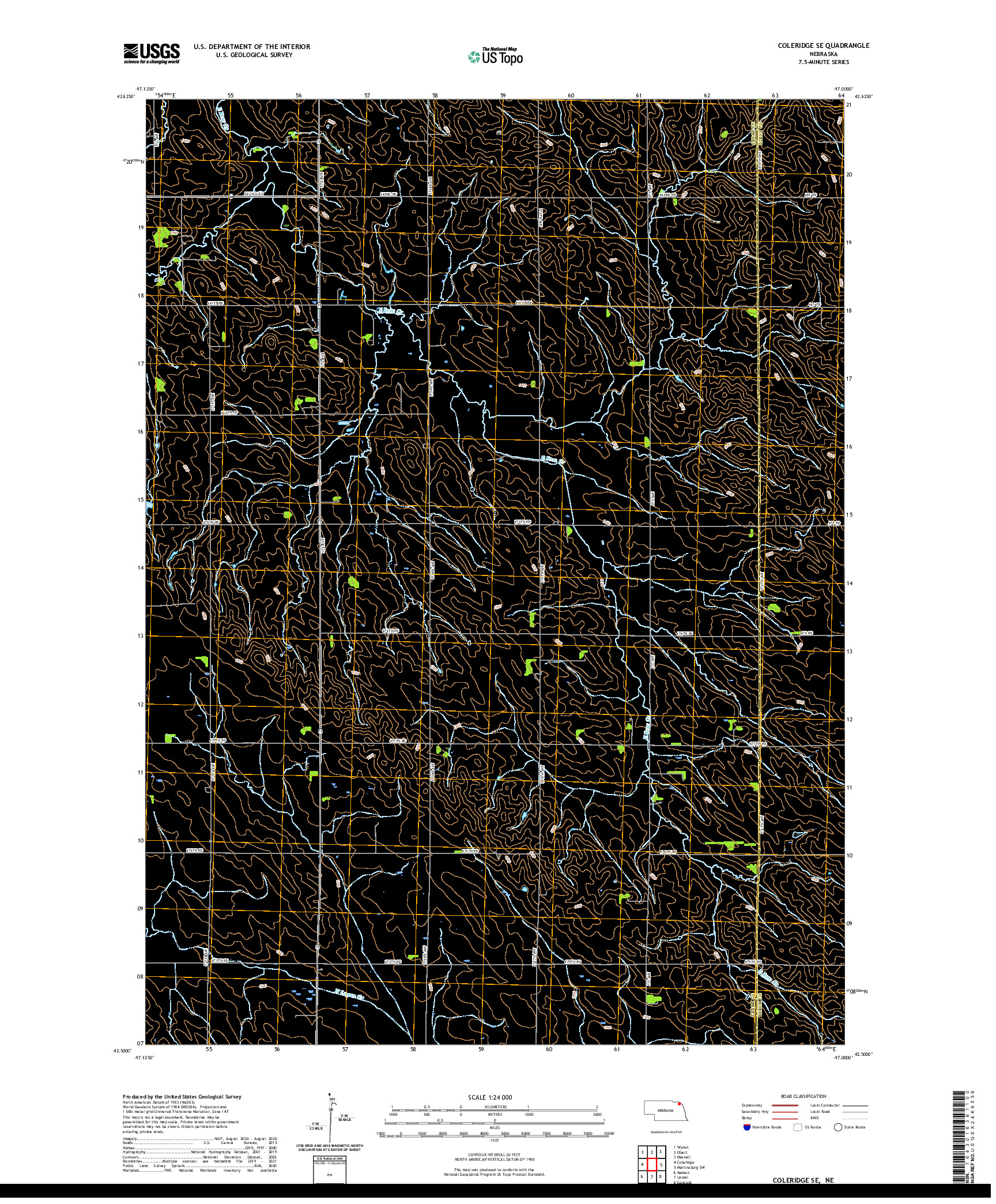 USGS US TOPO 7.5-MINUTE MAP FOR COLERIDGE SE, NE 2021