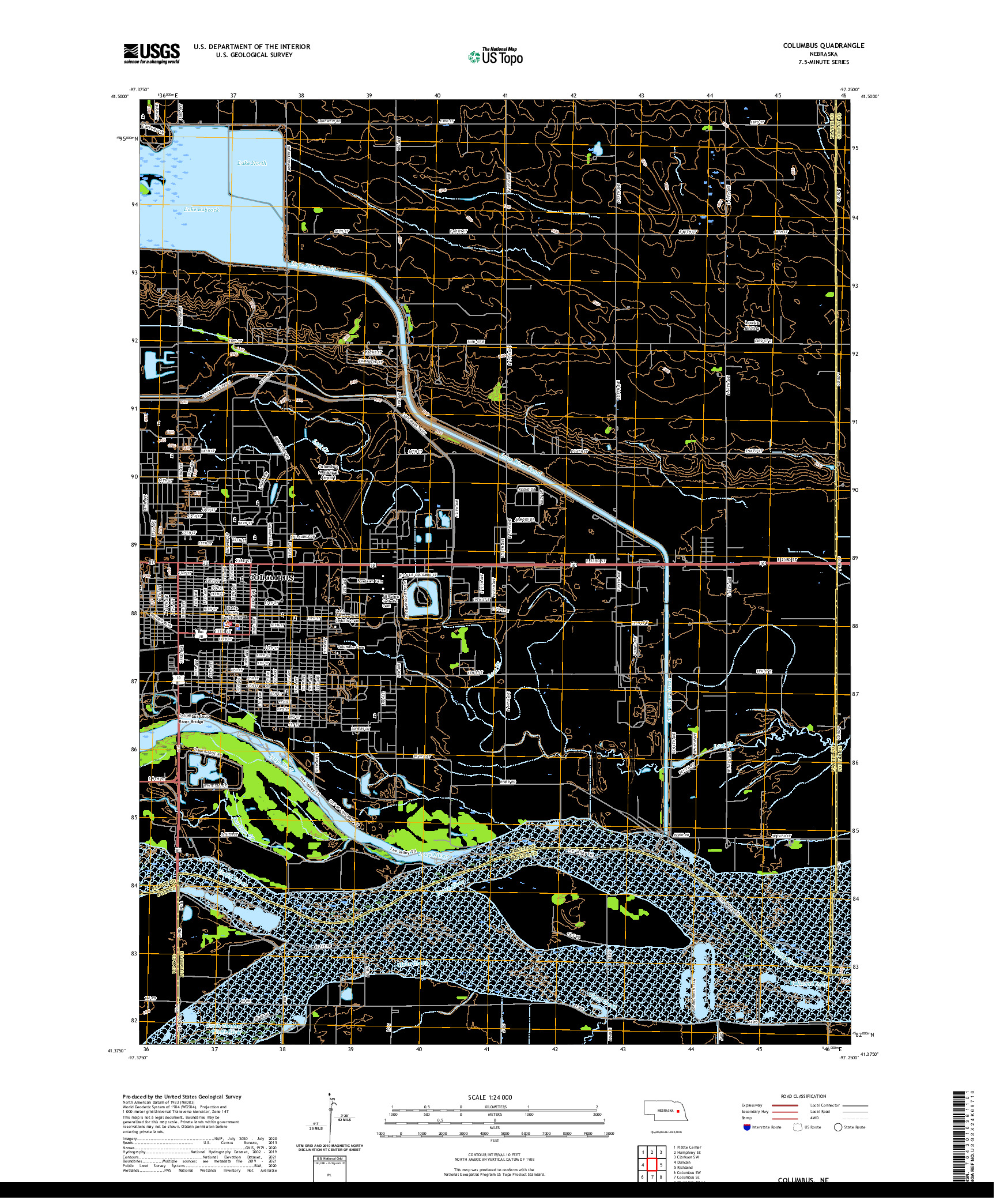 USGS US TOPO 7.5-MINUTE MAP FOR COLUMBUS, NE 2021