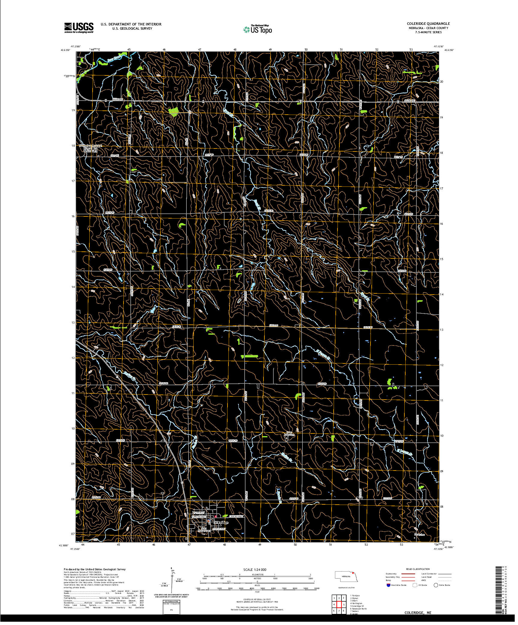 USGS US TOPO 7.5-MINUTE MAP FOR COLERIDGE, NE 2021