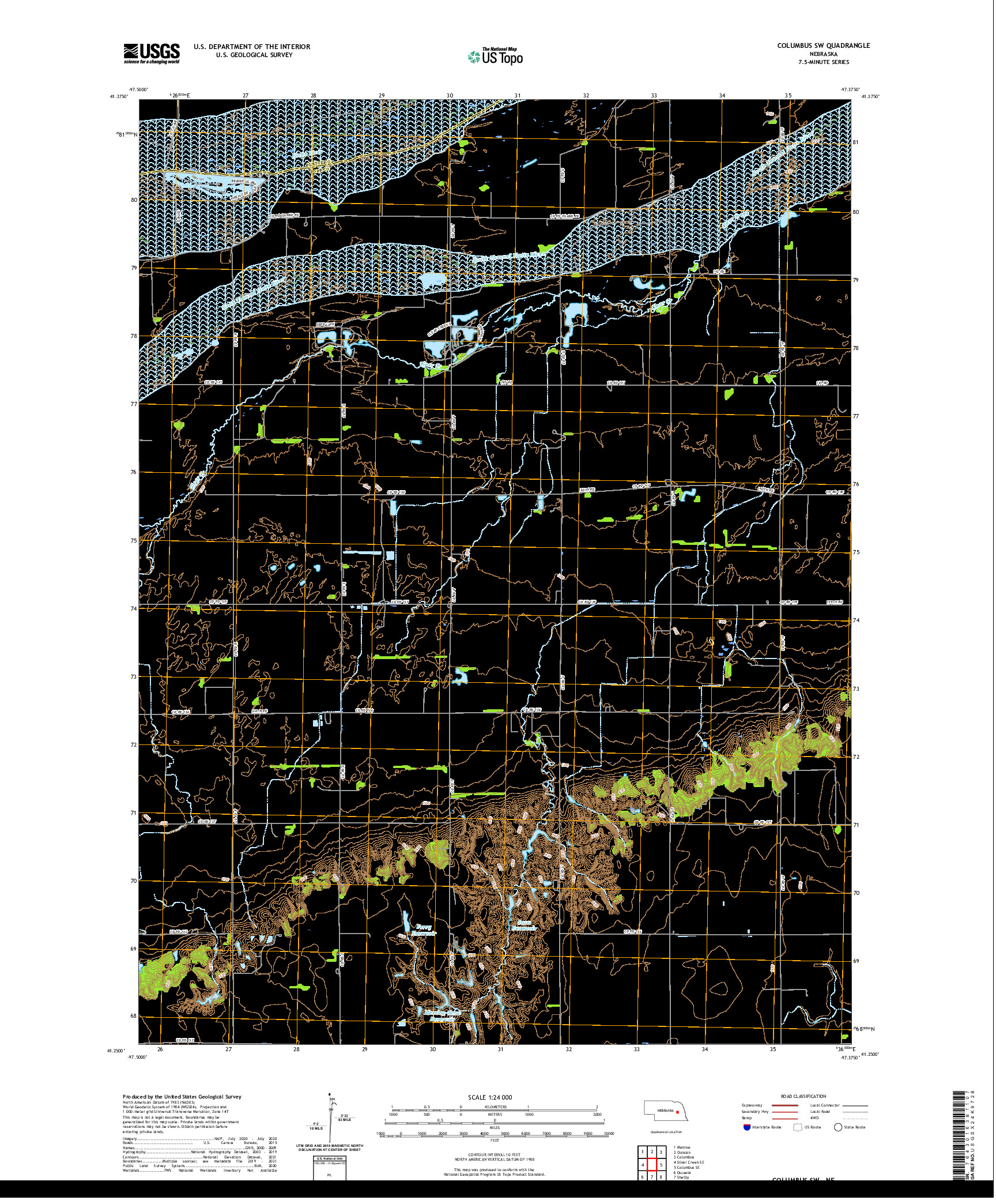 USGS US TOPO 7.5-MINUTE MAP FOR COLUMBUS SW, NE 2021