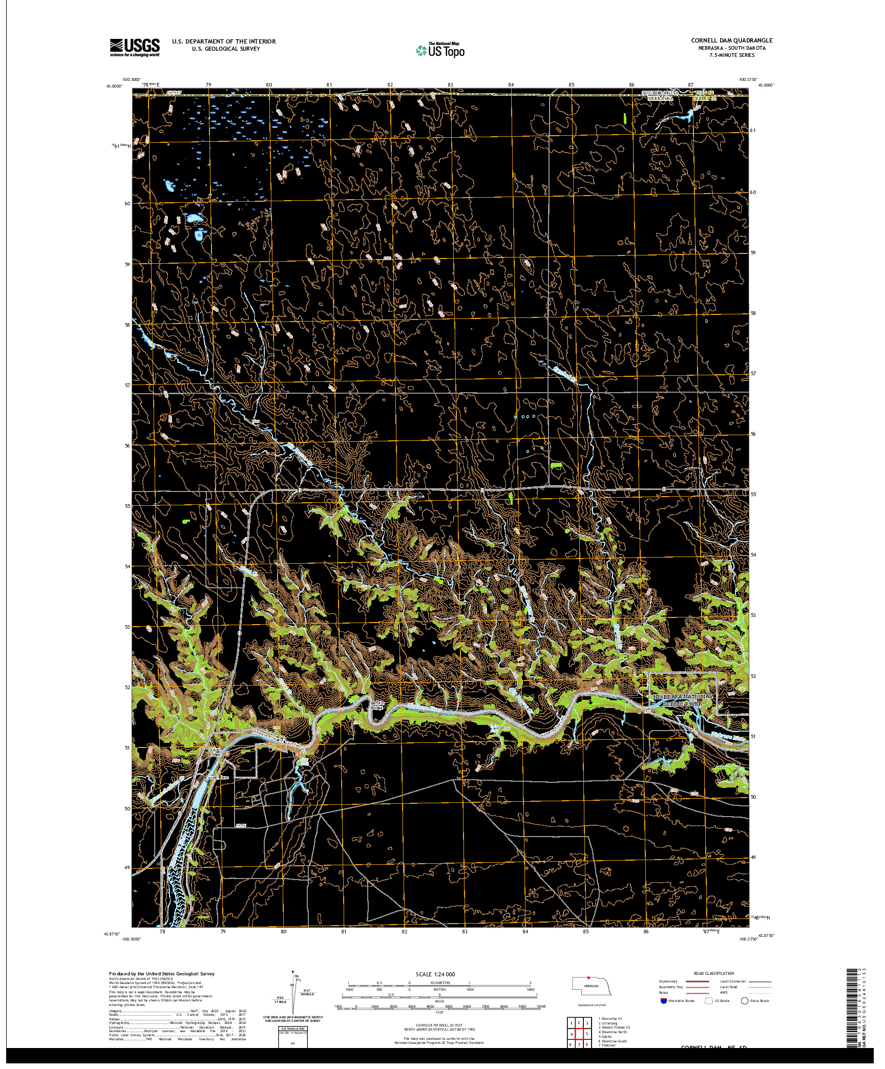 USGS US TOPO 7.5-MINUTE MAP FOR CORNELL DAM, NE,SD 2021