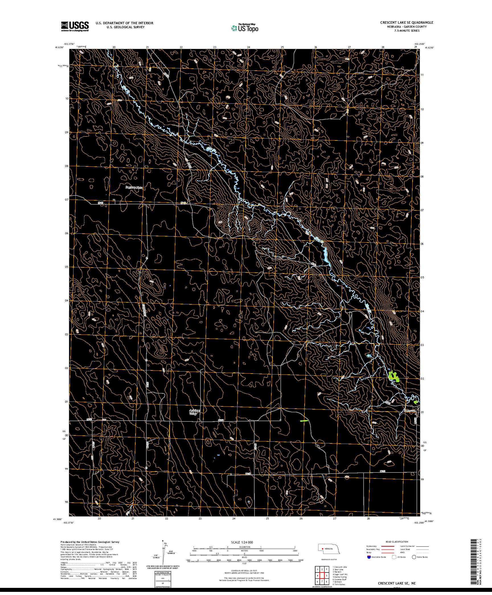 USGS US TOPO 7.5-MINUTE MAP FOR CRESCENT LAKE SE, NE 2021