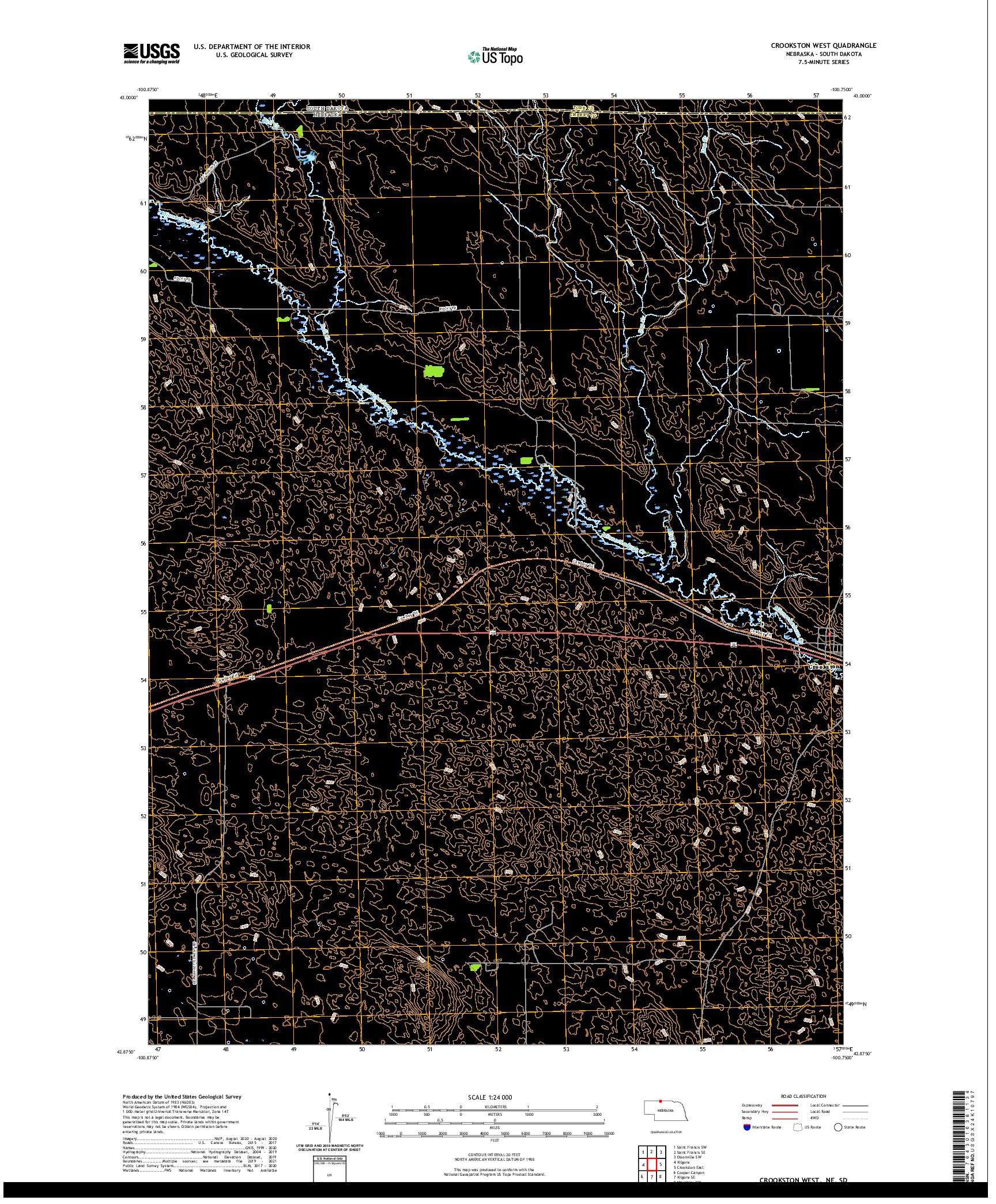 USGS US TOPO 7.5-MINUTE MAP FOR CROOKSTON WEST, NE,SD 2021