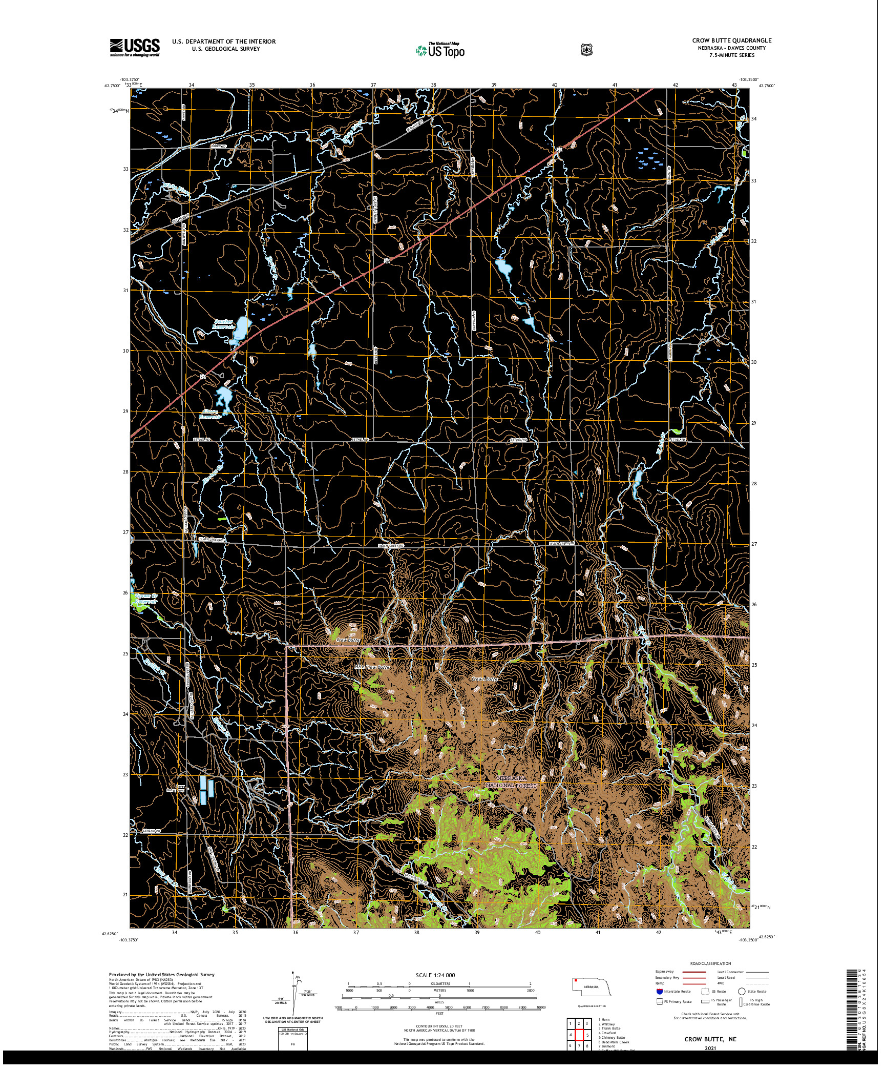 USGS US TOPO 7.5-MINUTE MAP FOR CROW BUTTE, NE 2021
