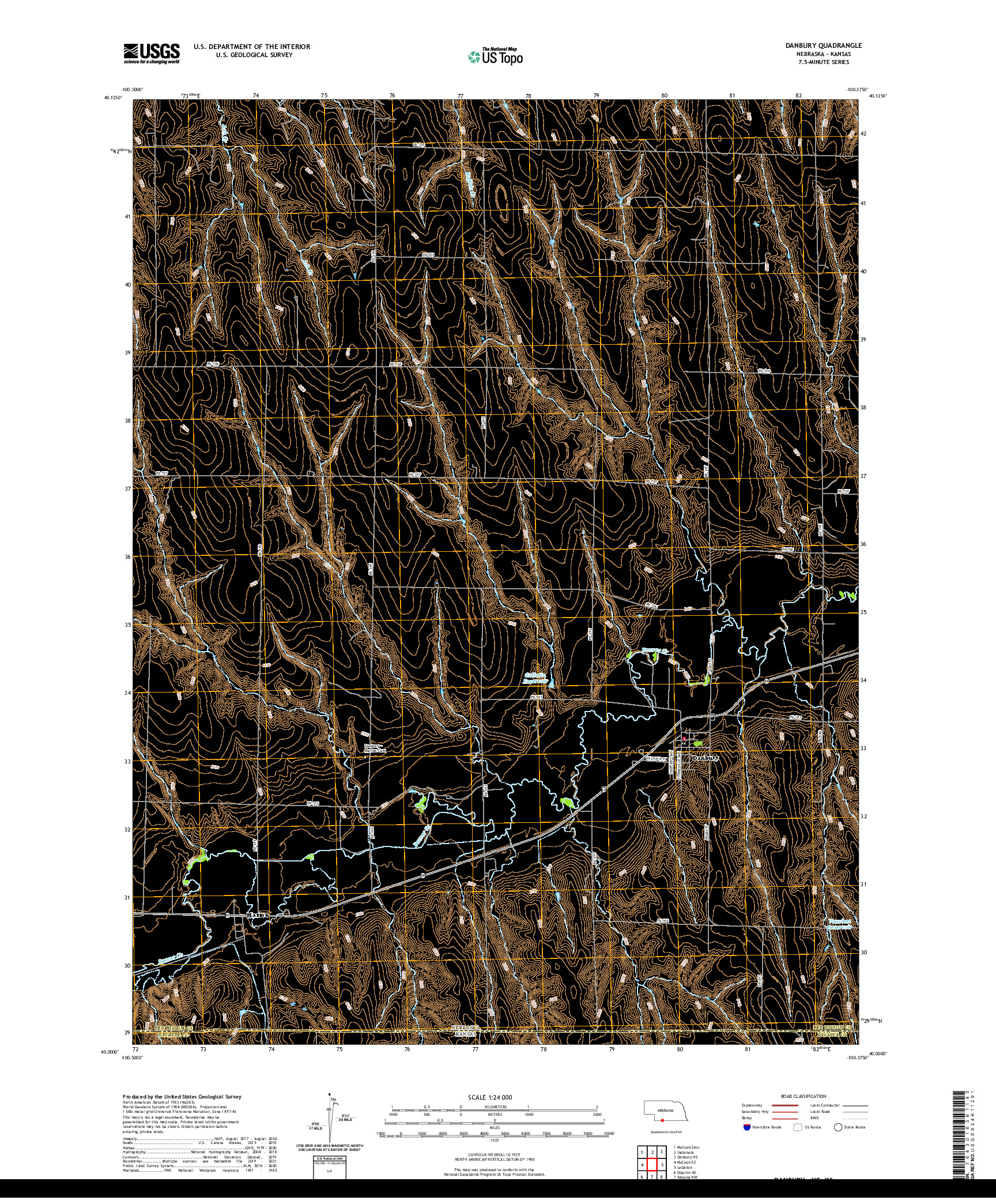 USGS US TOPO 7.5-MINUTE MAP FOR DANBURY, NE,KS 2021