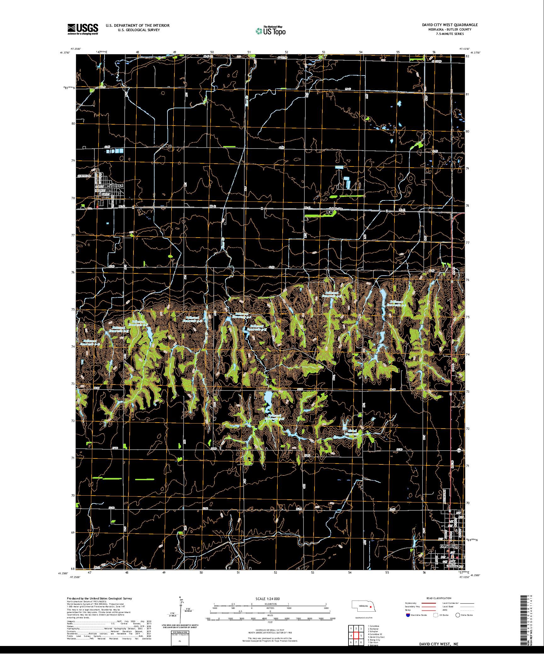 USGS US TOPO 7.5-MINUTE MAP FOR DAVID CITY WEST, NE 2021