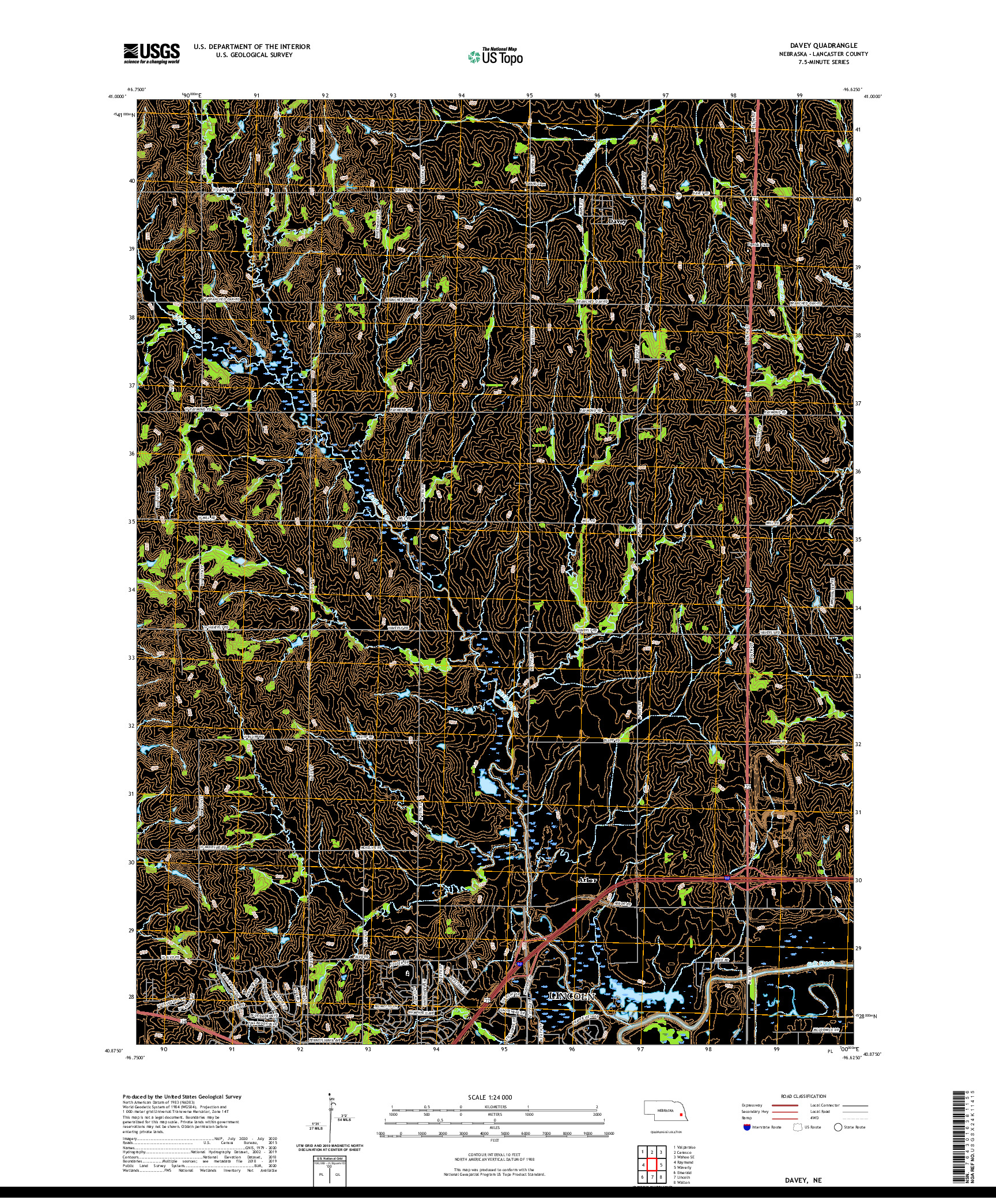 USGS US TOPO 7.5-MINUTE MAP FOR DAVEY, NE 2021