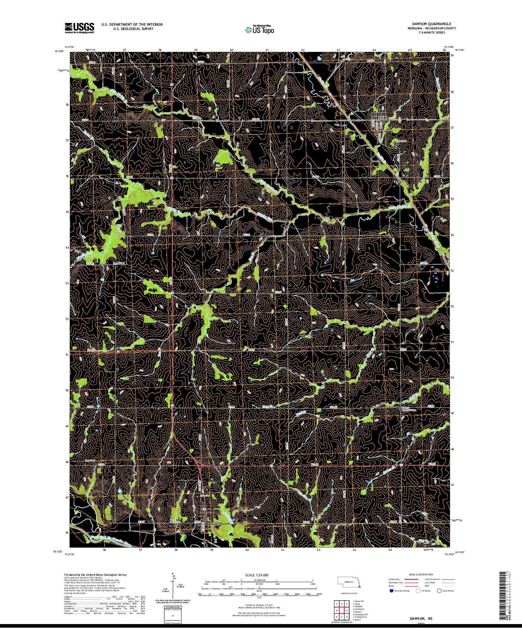 USGS US TOPO 7.5-MINUTE MAP FOR DAWSON, NE 2021