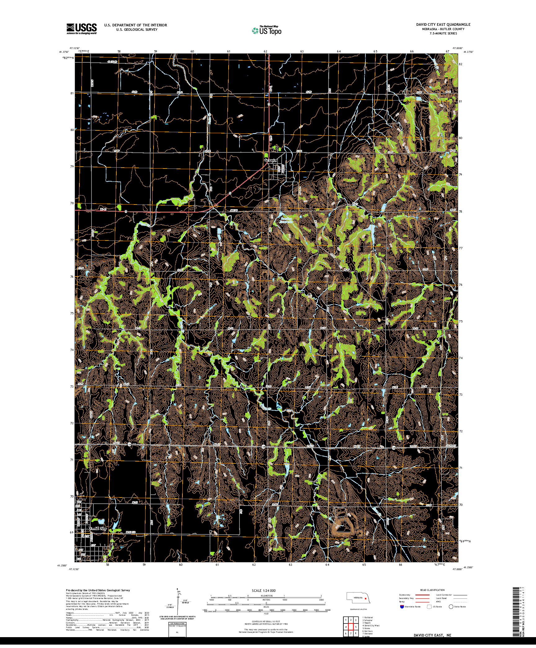 USGS US TOPO 7.5-MINUTE MAP FOR DAVID CITY EAST, NE 2021