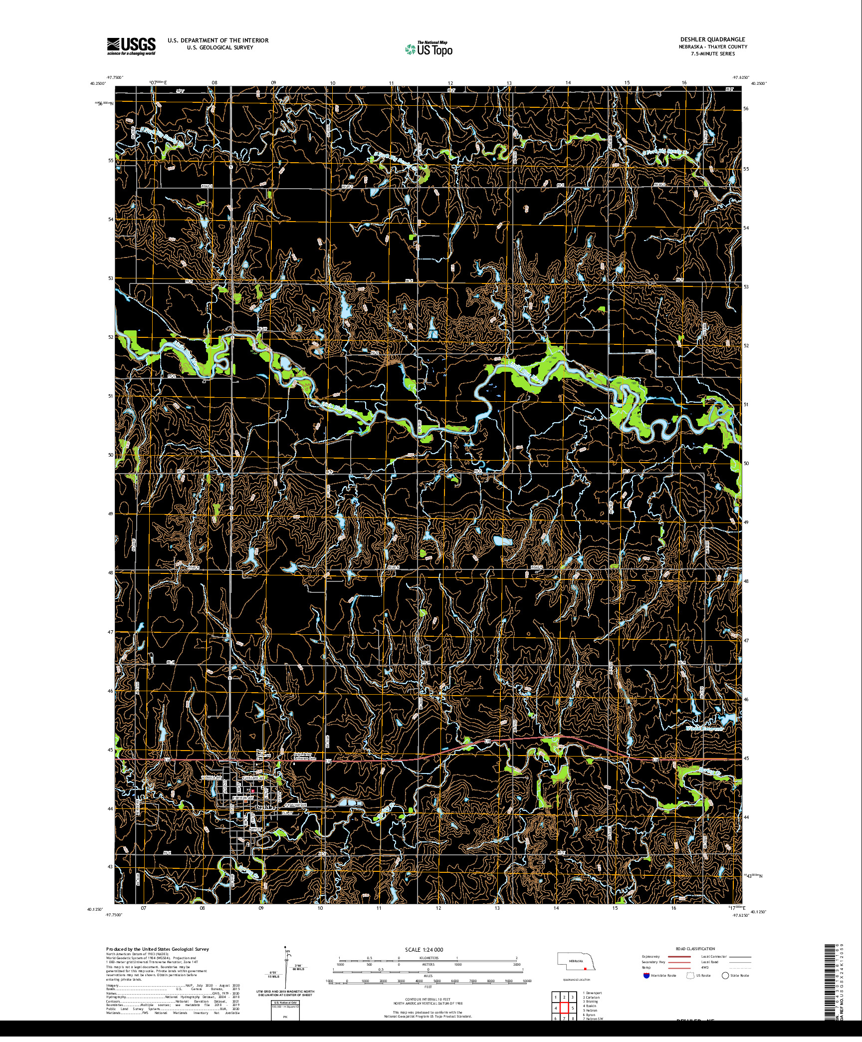 USGS US TOPO 7.5-MINUTE MAP FOR DESHLER, NE 2021