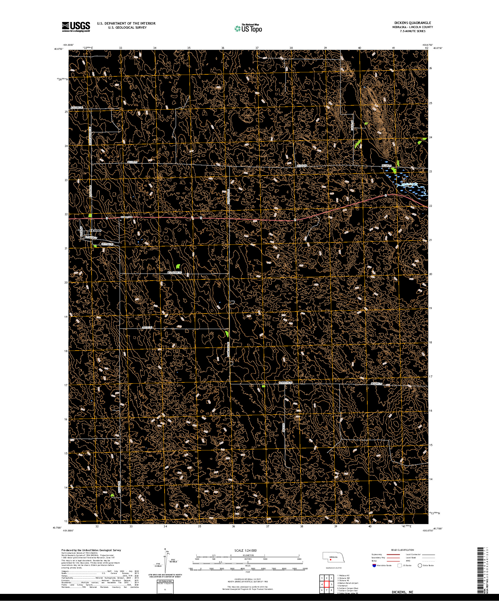 USGS US TOPO 7.5-MINUTE MAP FOR DICKENS, NE 2021