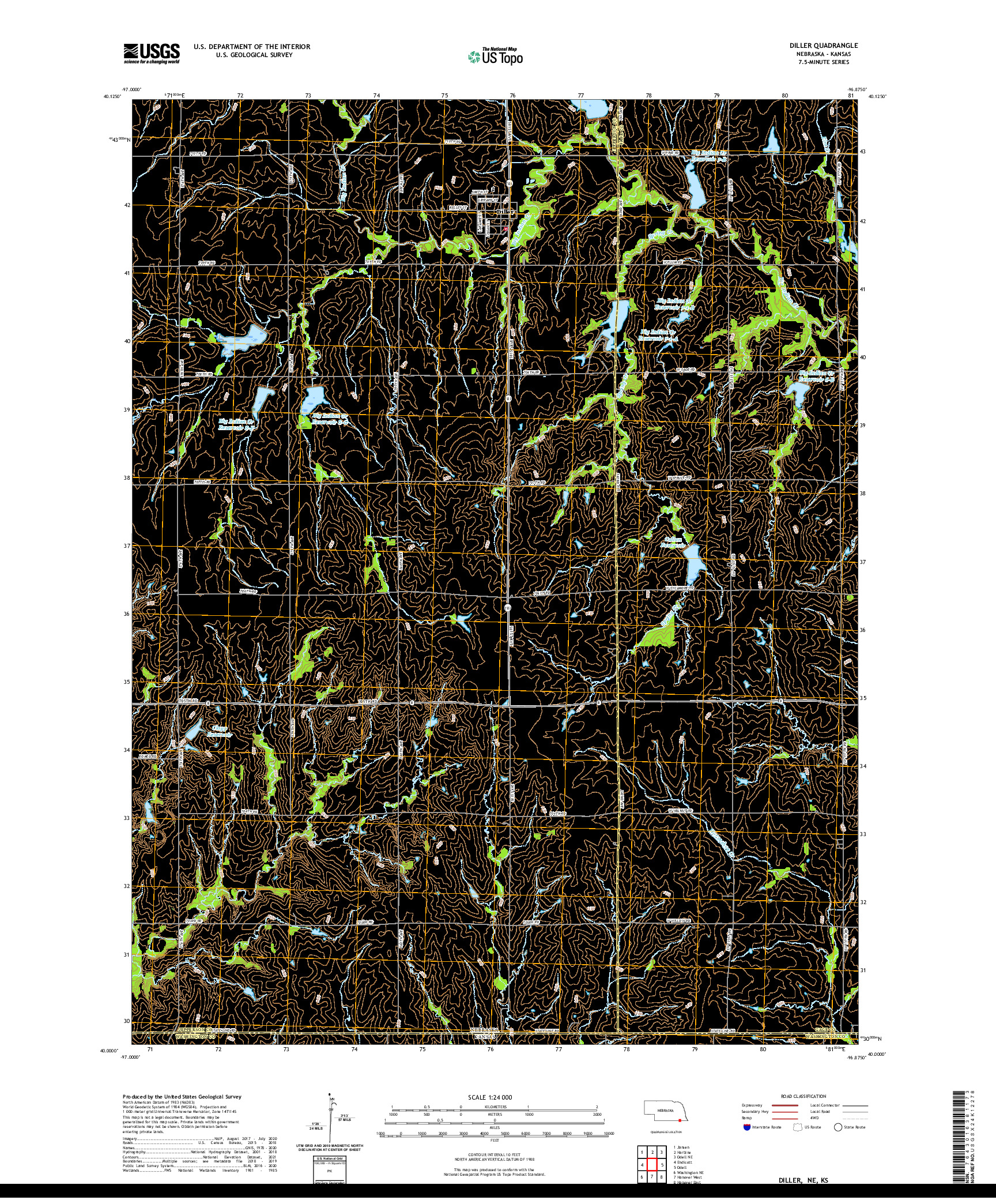 USGS US TOPO 7.5-MINUTE MAP FOR DILLER, NE,KS 2021