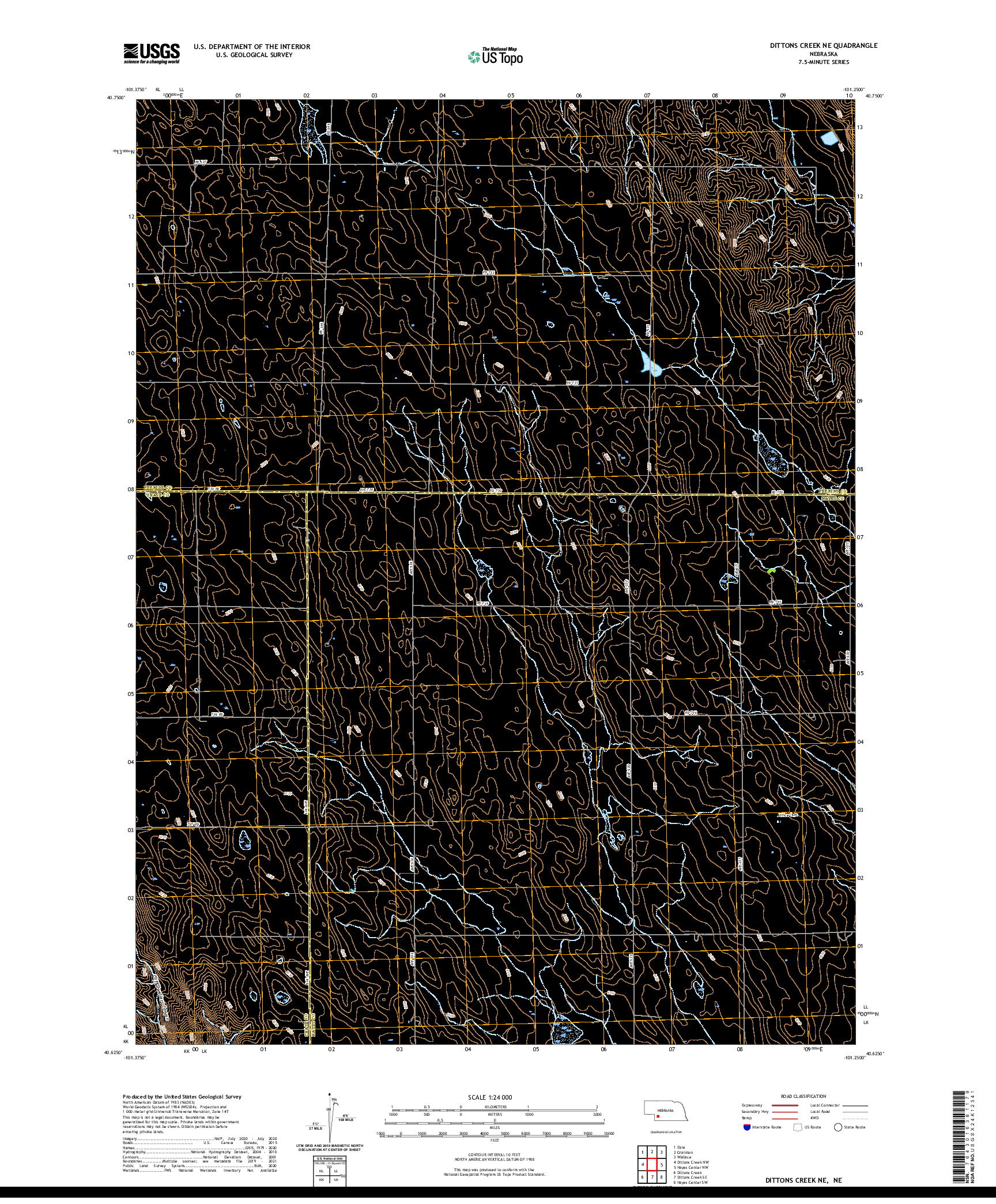 USGS US TOPO 7.5-MINUTE MAP FOR DITTONS CREEK NE, NE 2021