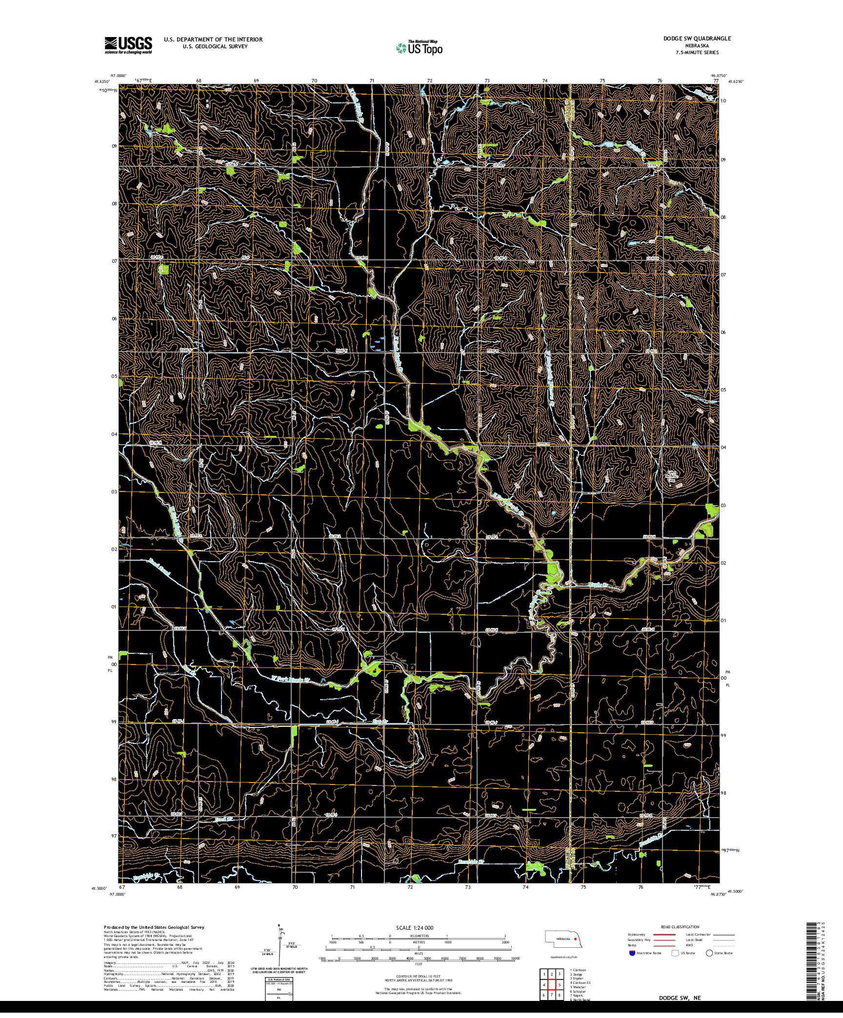 USGS US TOPO 7.5-MINUTE MAP FOR DODGE SW, NE 2021