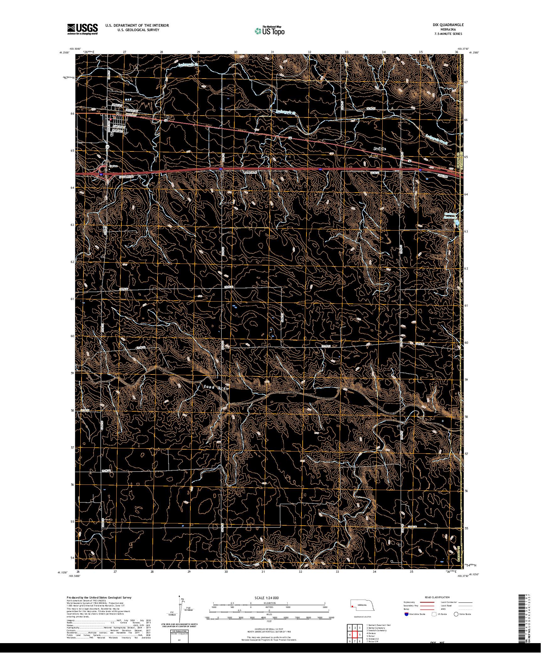 USGS US TOPO 7.5-MINUTE MAP FOR DIX, NE 2021