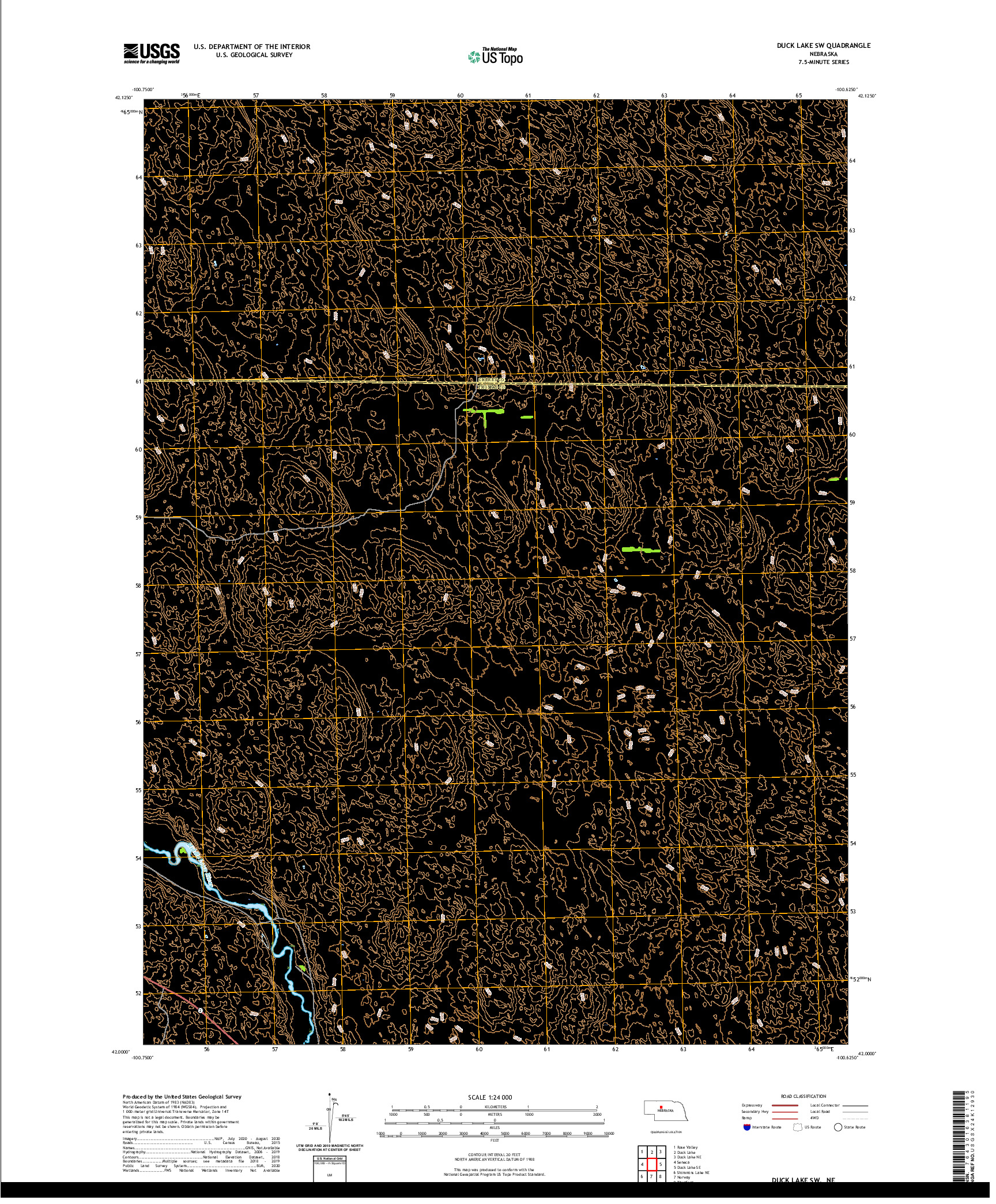 USGS US TOPO 7.5-MINUTE MAP FOR DUCK LAKE SW, NE 2021