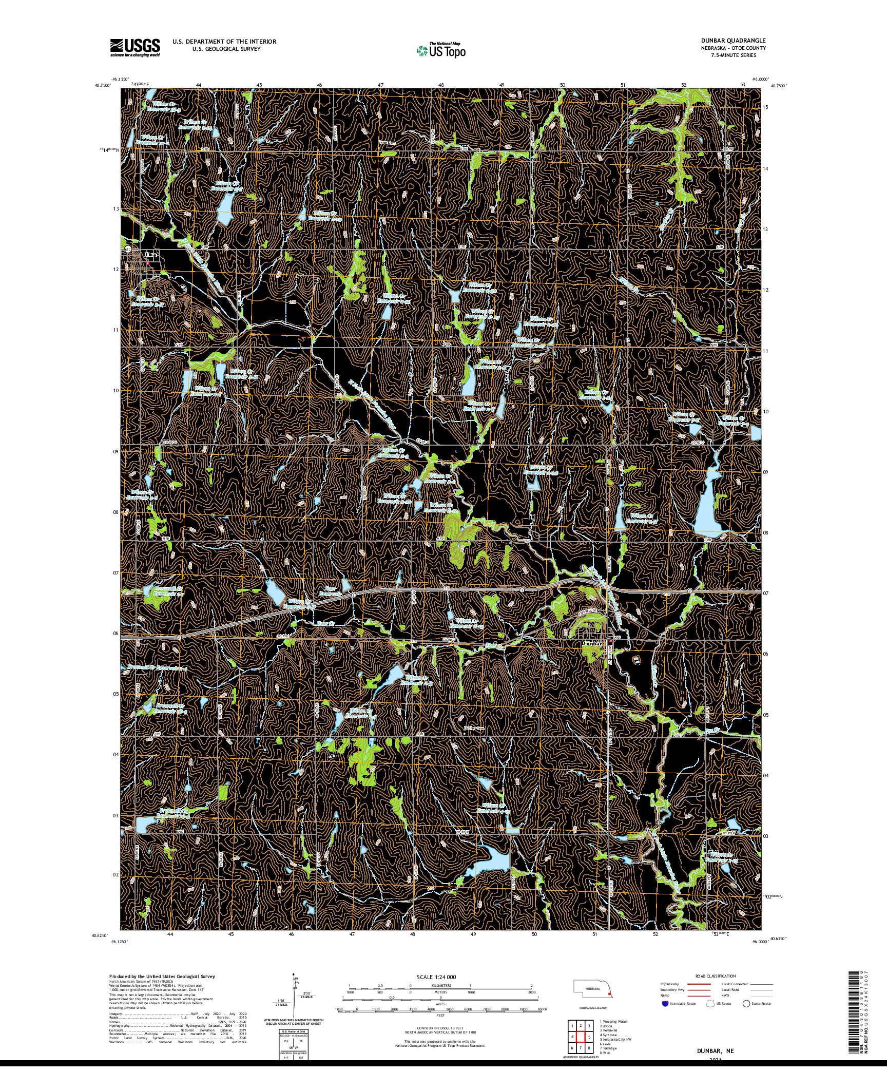 USGS US TOPO 7.5-MINUTE MAP FOR DUNBAR, NE 2021