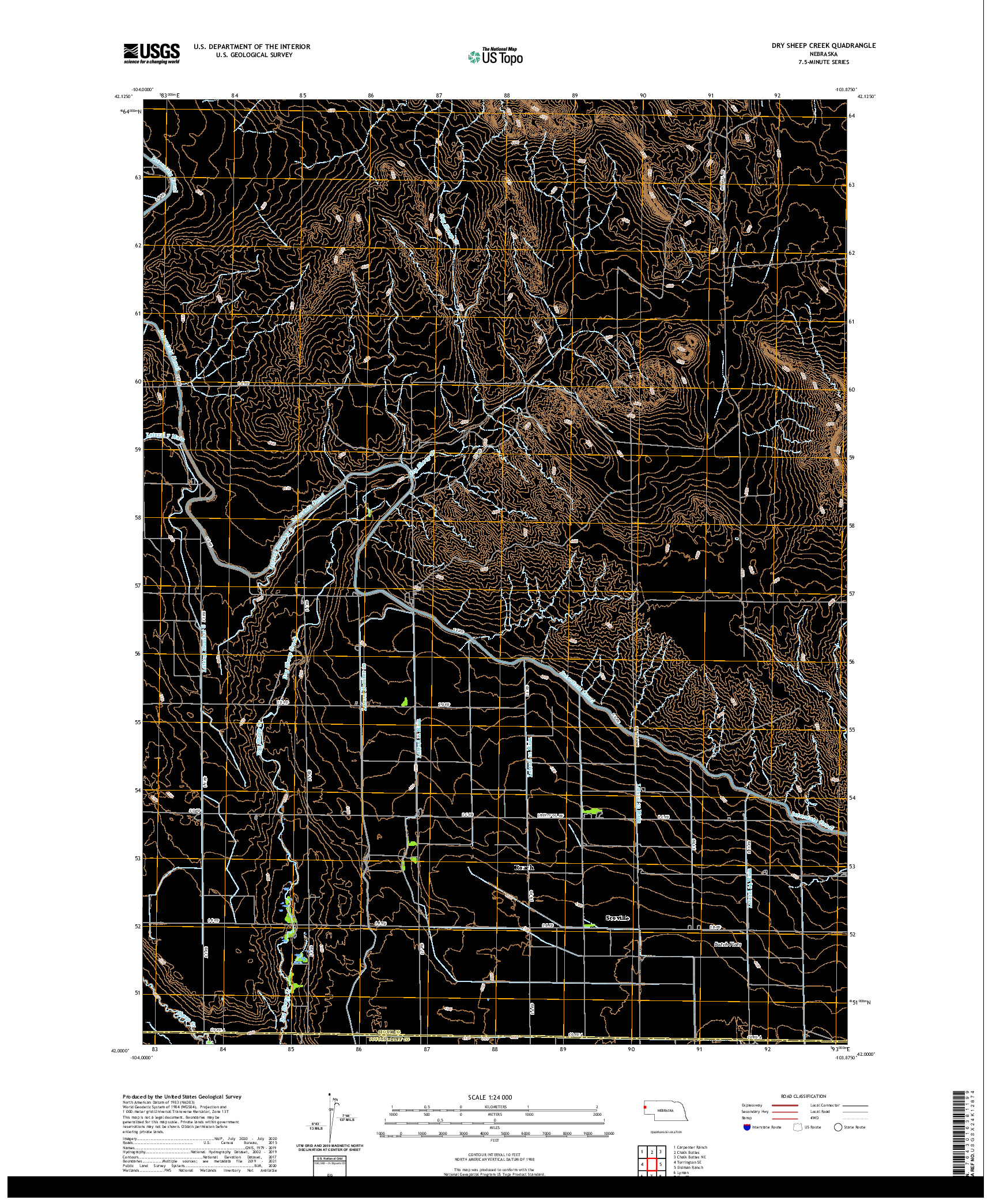 USGS US TOPO 7.5-MINUTE MAP FOR DRY SHEEP CREEK, NE 2021