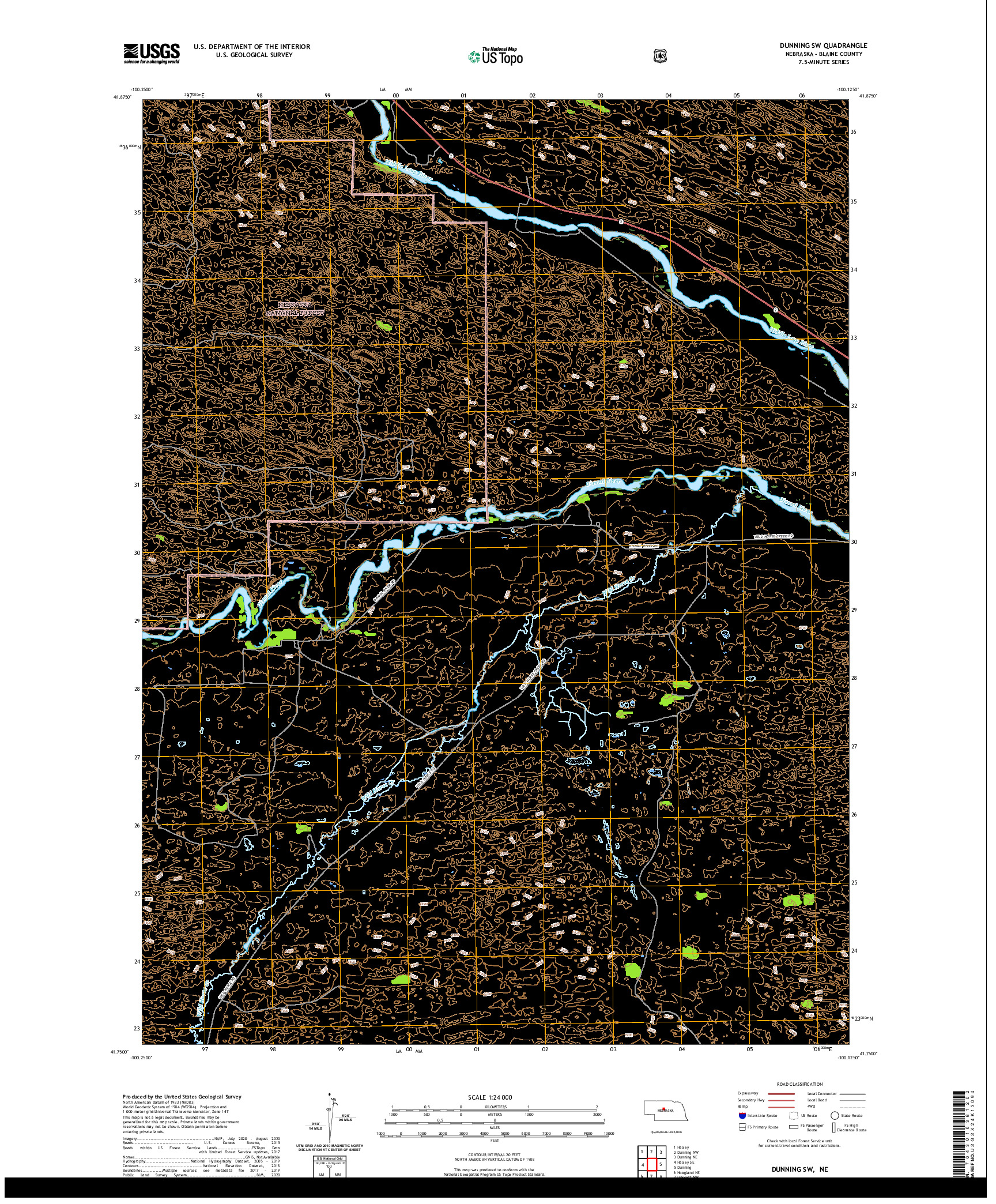 USGS US TOPO 7.5-MINUTE MAP FOR DUNNING SW, NE 2021