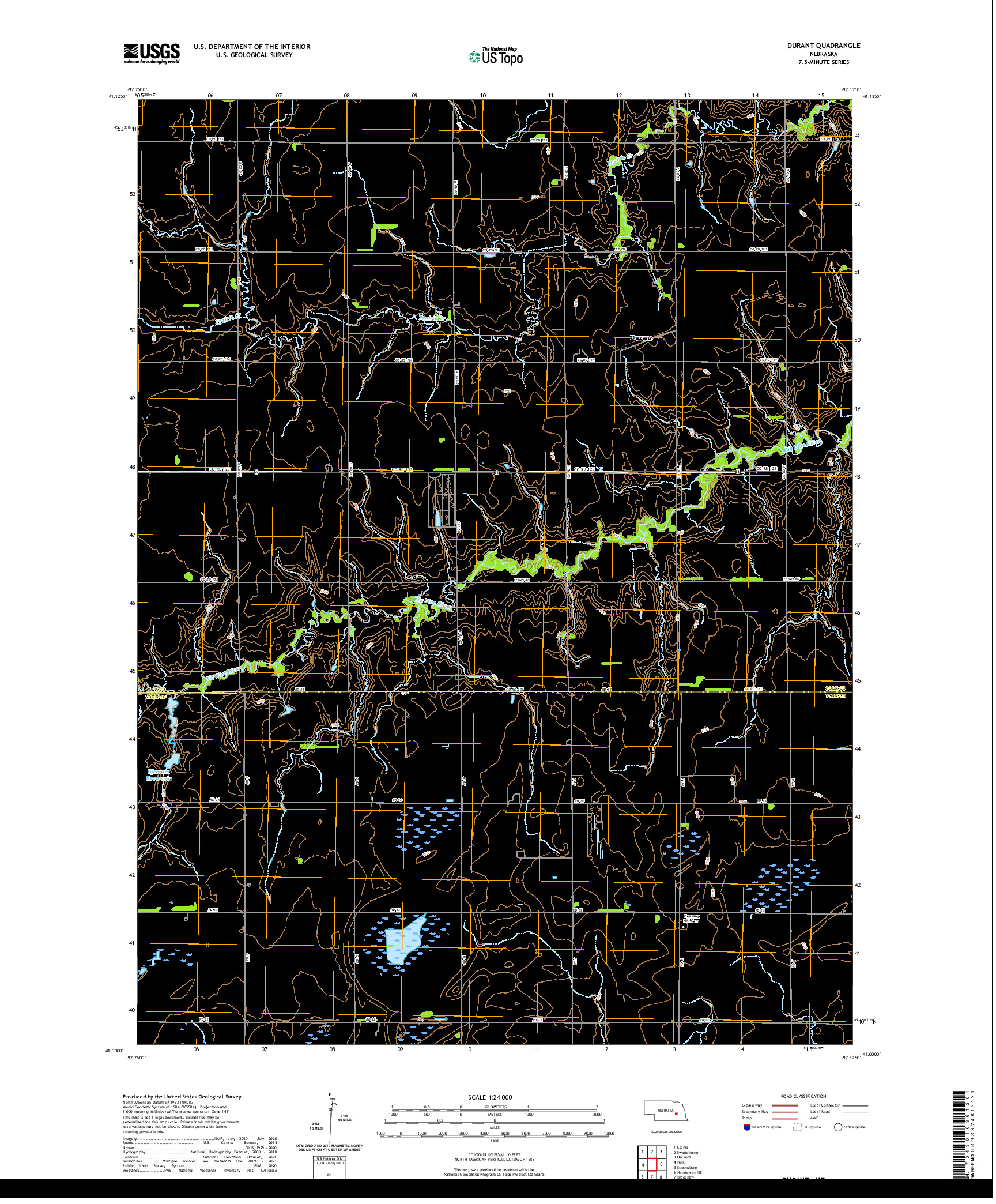 USGS US TOPO 7.5-MINUTE MAP FOR DURANT, NE 2021