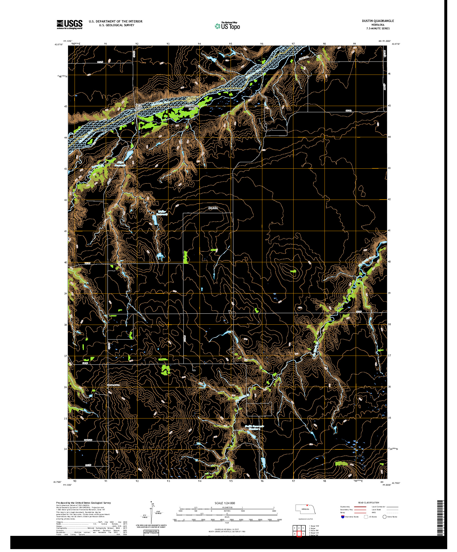 USGS US TOPO 7.5-MINUTE MAP FOR DUSTIN, NE 2021