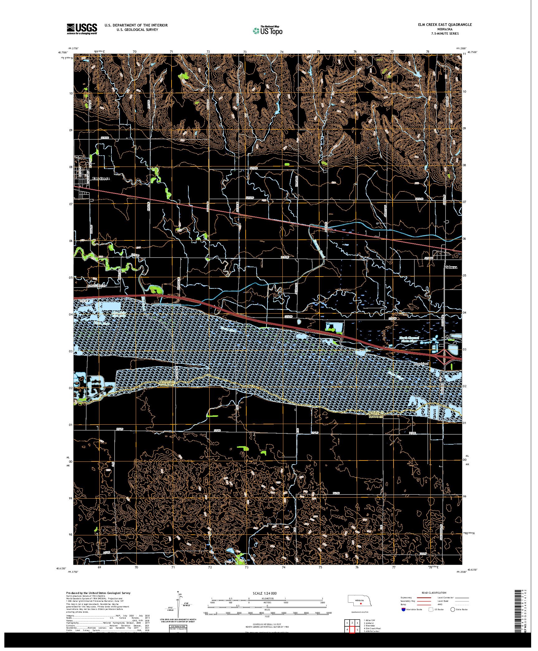 USGS US TOPO 7.5-MINUTE MAP FOR ELM CREEK EAST, NE 2021