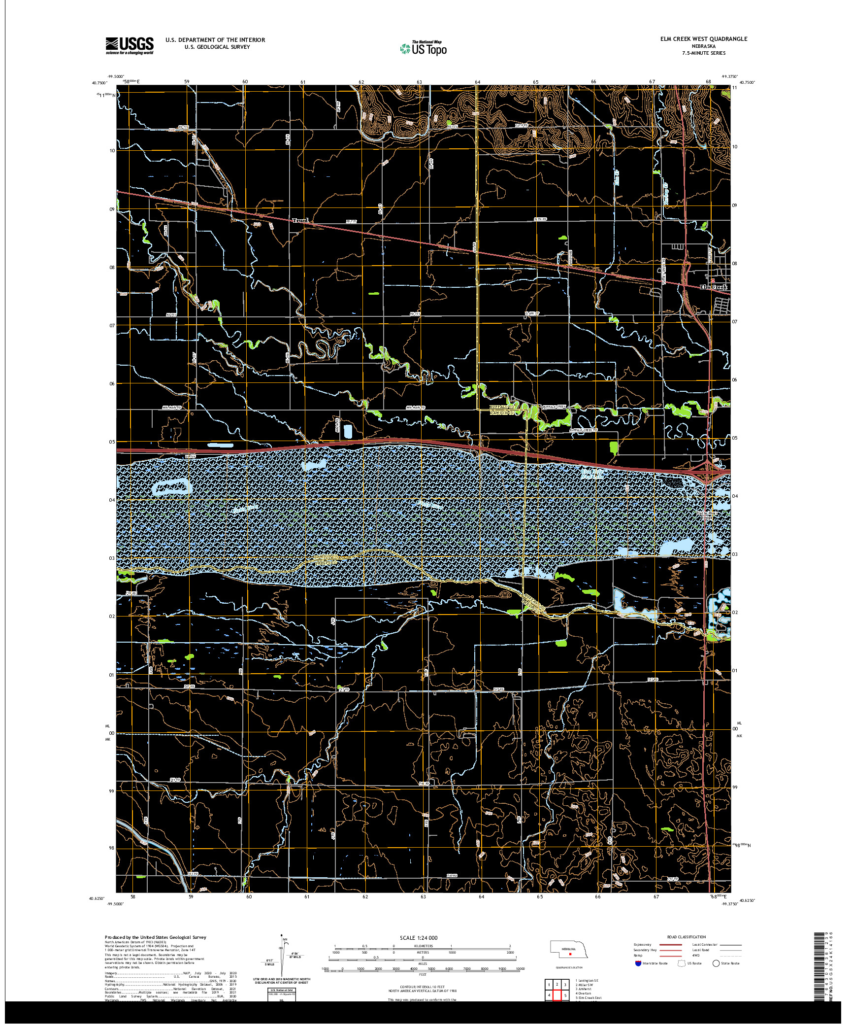 USGS US TOPO 7.5-MINUTE MAP FOR ELM CREEK WEST, NE 2021