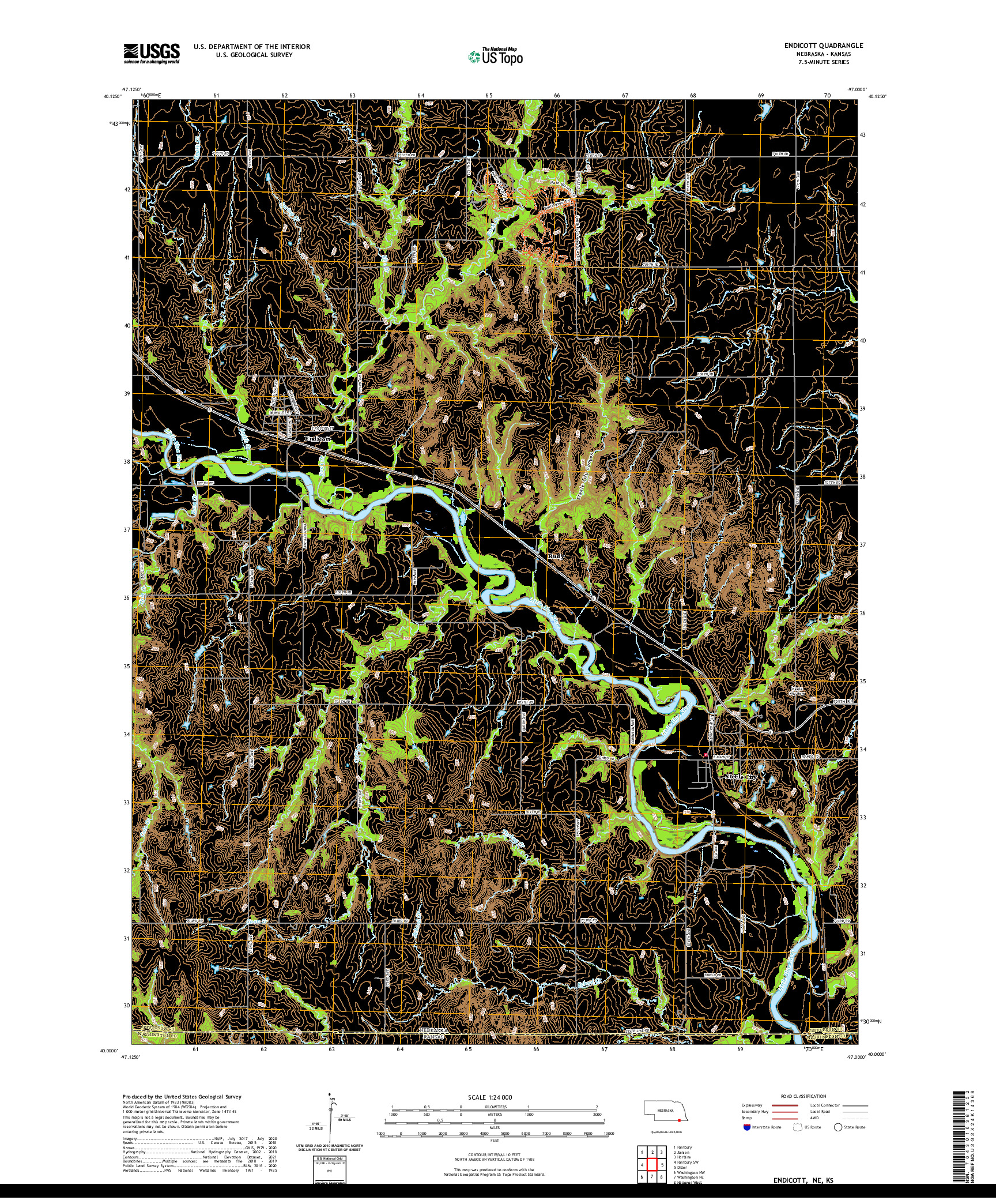 USGS US TOPO 7.5-MINUTE MAP FOR ENDICOTT, NE,KS 2021