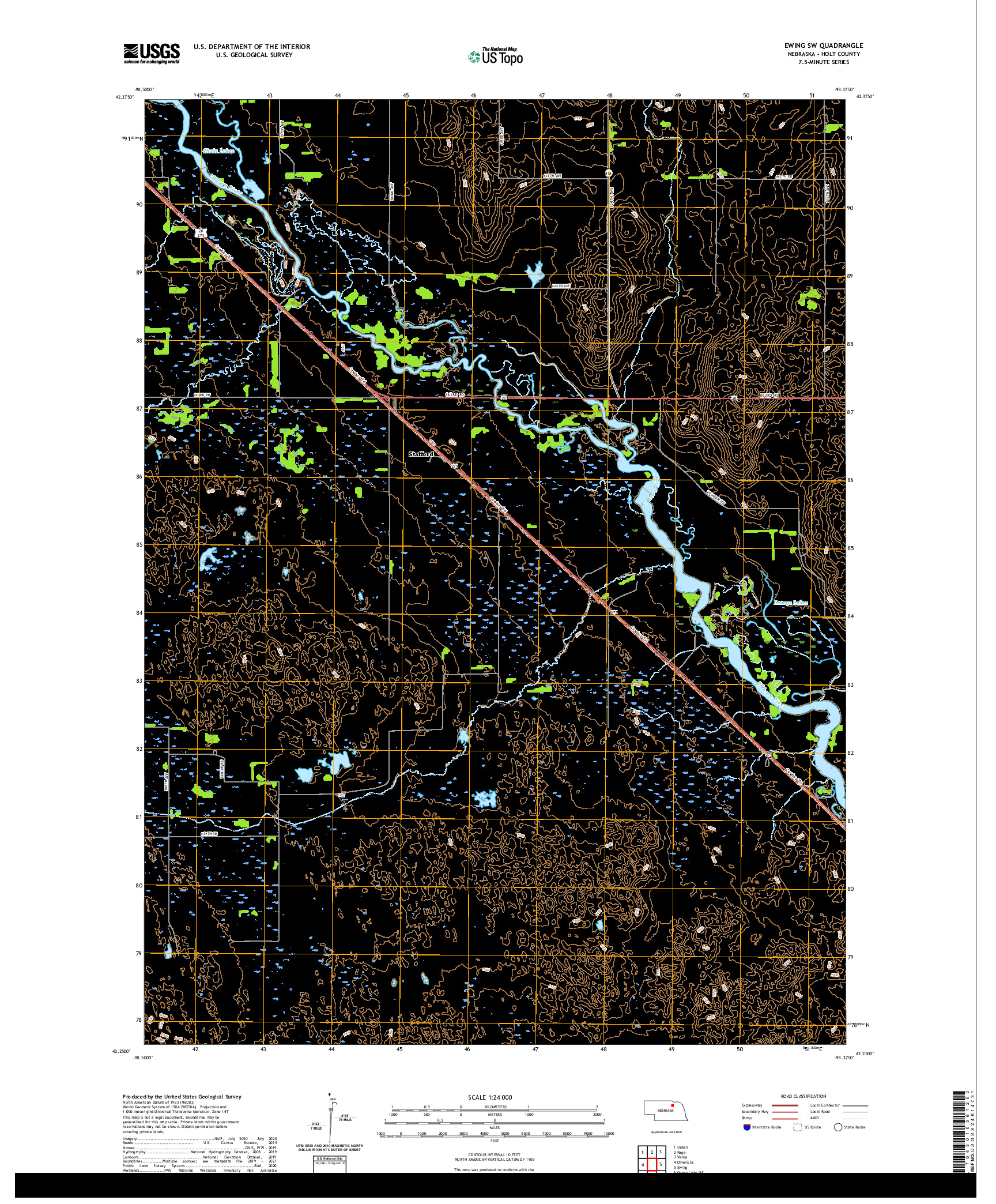 USGS US TOPO 7.5-MINUTE MAP FOR EWING SW, NE 2021