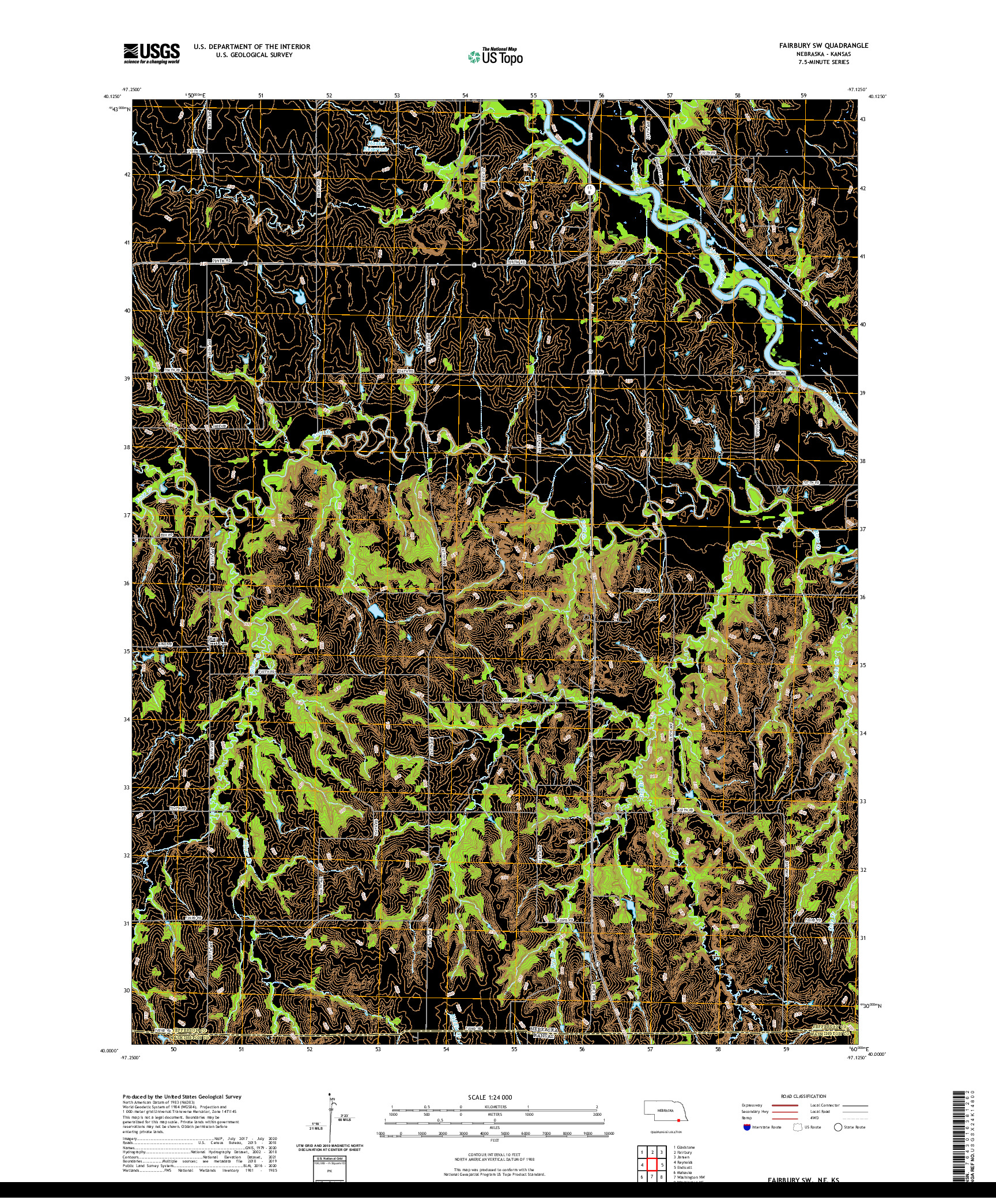 USGS US TOPO 7.5-MINUTE MAP FOR FAIRBURY SW, NE,KS 2021