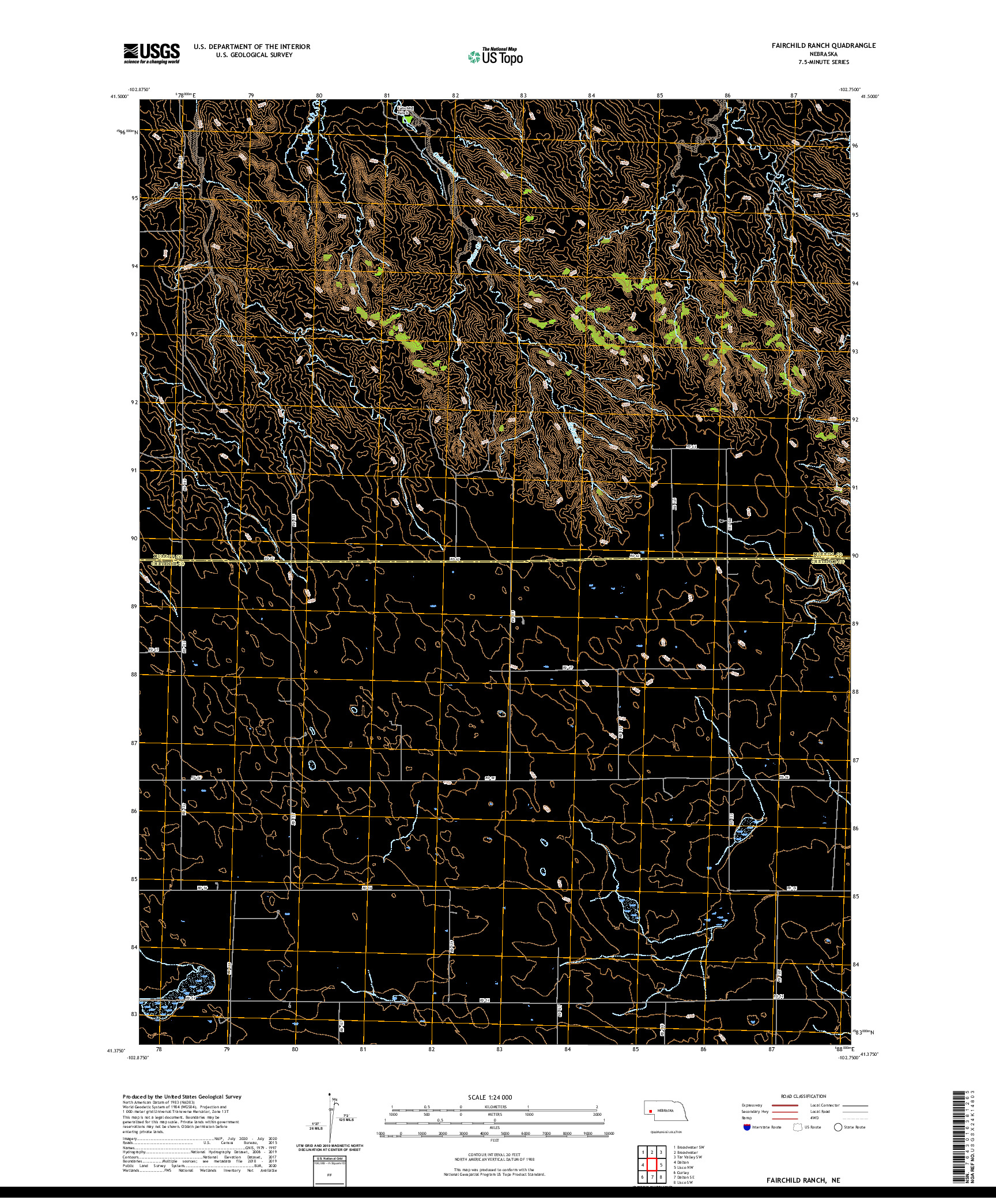 USGS US TOPO 7.5-MINUTE MAP FOR FAIRCHILD RANCH, NE 2021