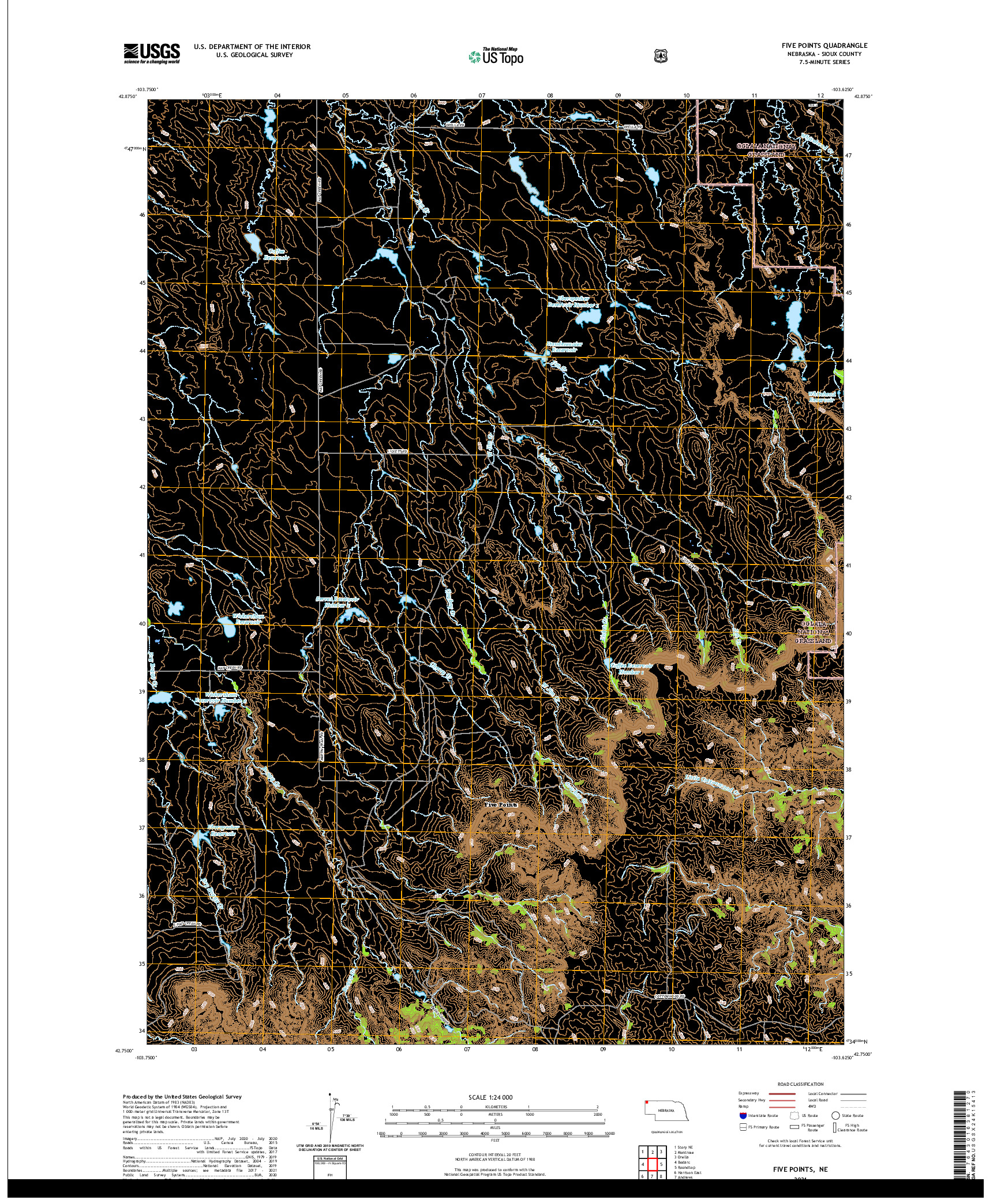 USGS US TOPO 7.5-MINUTE MAP FOR FIVE POINTS, NE 2021